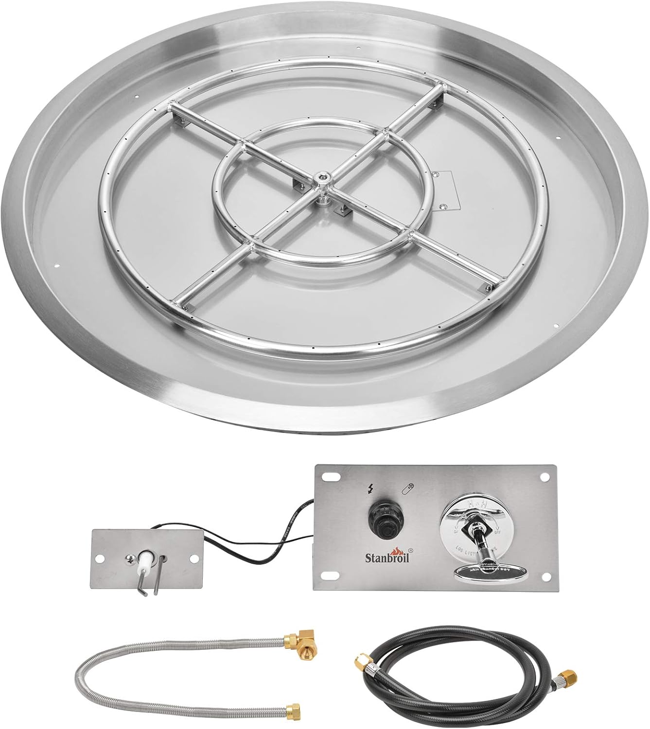 Stanbroil 31 Inch Drop-in Round Gas Fire Pit Kit with Spark Ignition Kit, 304 Stainless Steel Gas Firepit Burner Insert for DIY Fire Pit Table, Max 296,000 BTU - Natural Gas Version