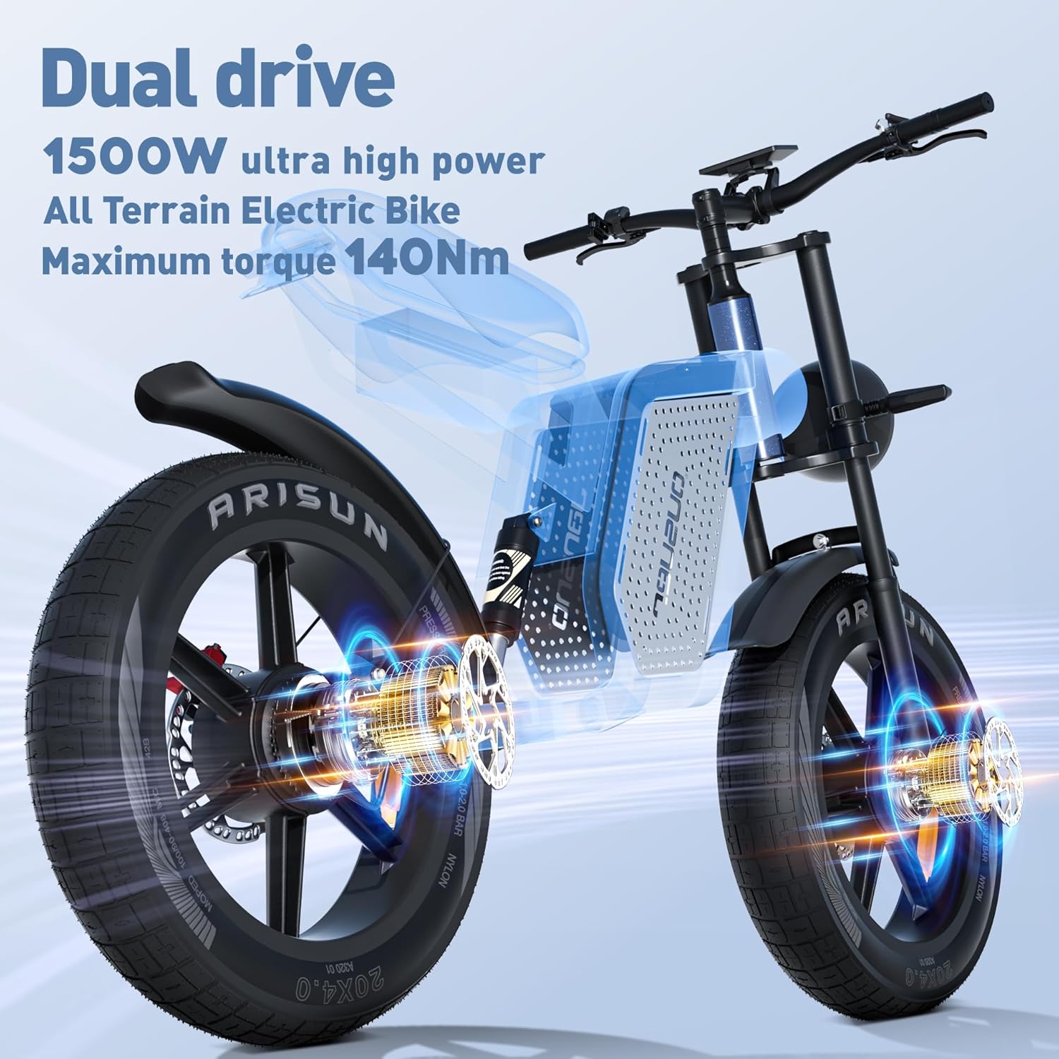 JANSNO Electric Bike for Adults X60, 1500W Brushless Dual Motor, 21-50MPH Cruising Range,48V 23Ah, 20Miles Electric Motorcycle, NFC Unlocking Function, UL2849 All Terrain for Mountains, Snow, Sand