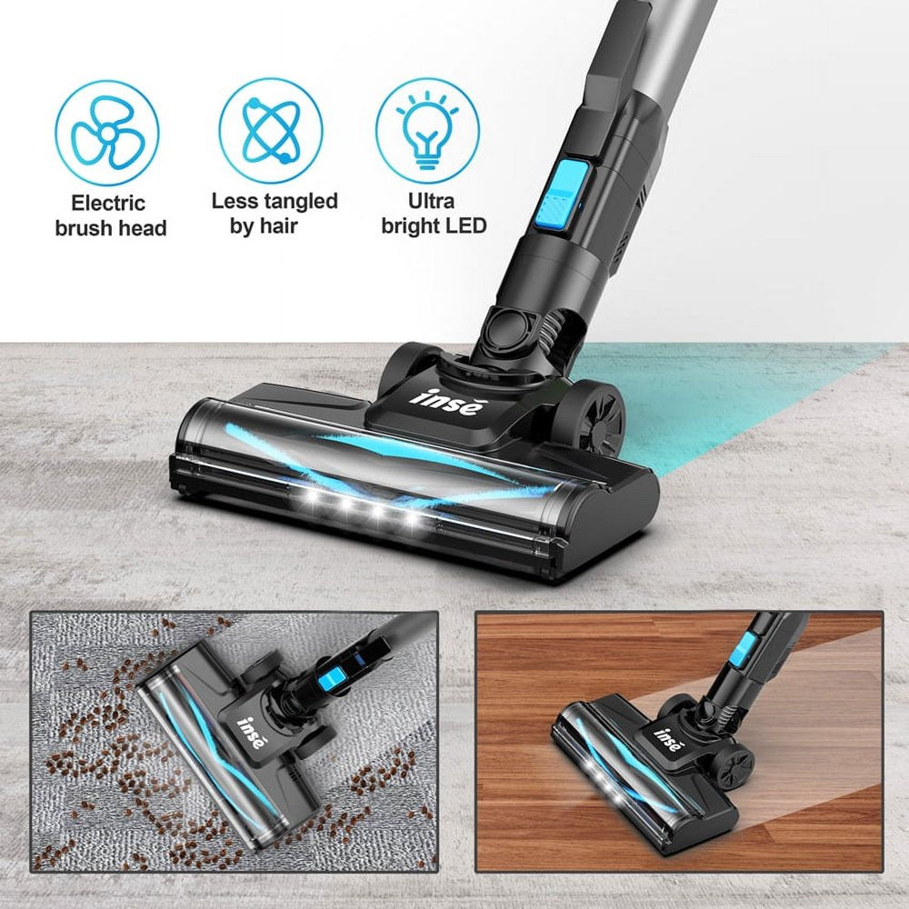 INSE Cordless Vacuum Cleaner, 6-in-1 Lightweight Stick with 20000PA Suction, LED Brush, 1.2L Dustbin, for Carpet & Hard Floor