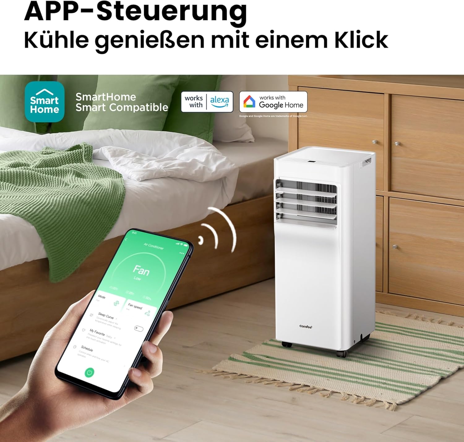 Comfee Mobiles Klimagerät Breezy Cool Pro 2.0,7000 BTU 2,0kW, Kühlen&Ventilieren&Entfeuchten,APP-Steuerung,Raumgröße bis 68m³(25㎡)，Mobile Klimaanlage mit Abluftschlauch,