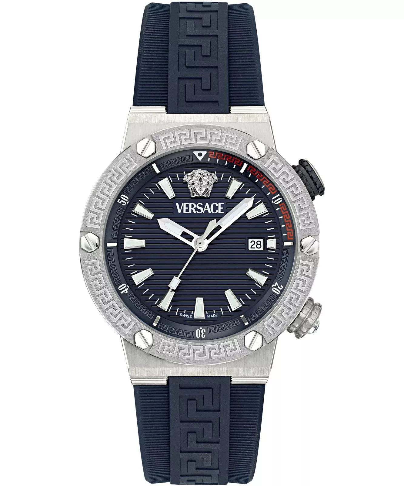 Versace Greca Swiss Movement Blue Dial Silver Watch - VE8G00124