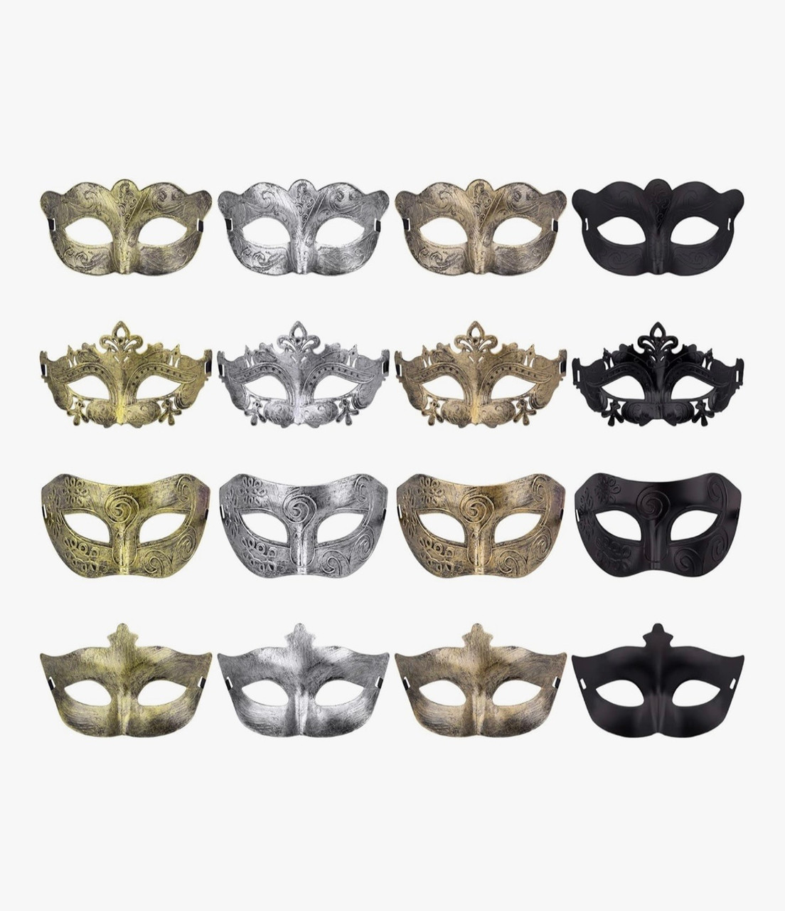 16 PACK Mardi Gras Bulk Masks Black Silver Gold  Wholesale Venetian Masks Bulk  1847SDZ