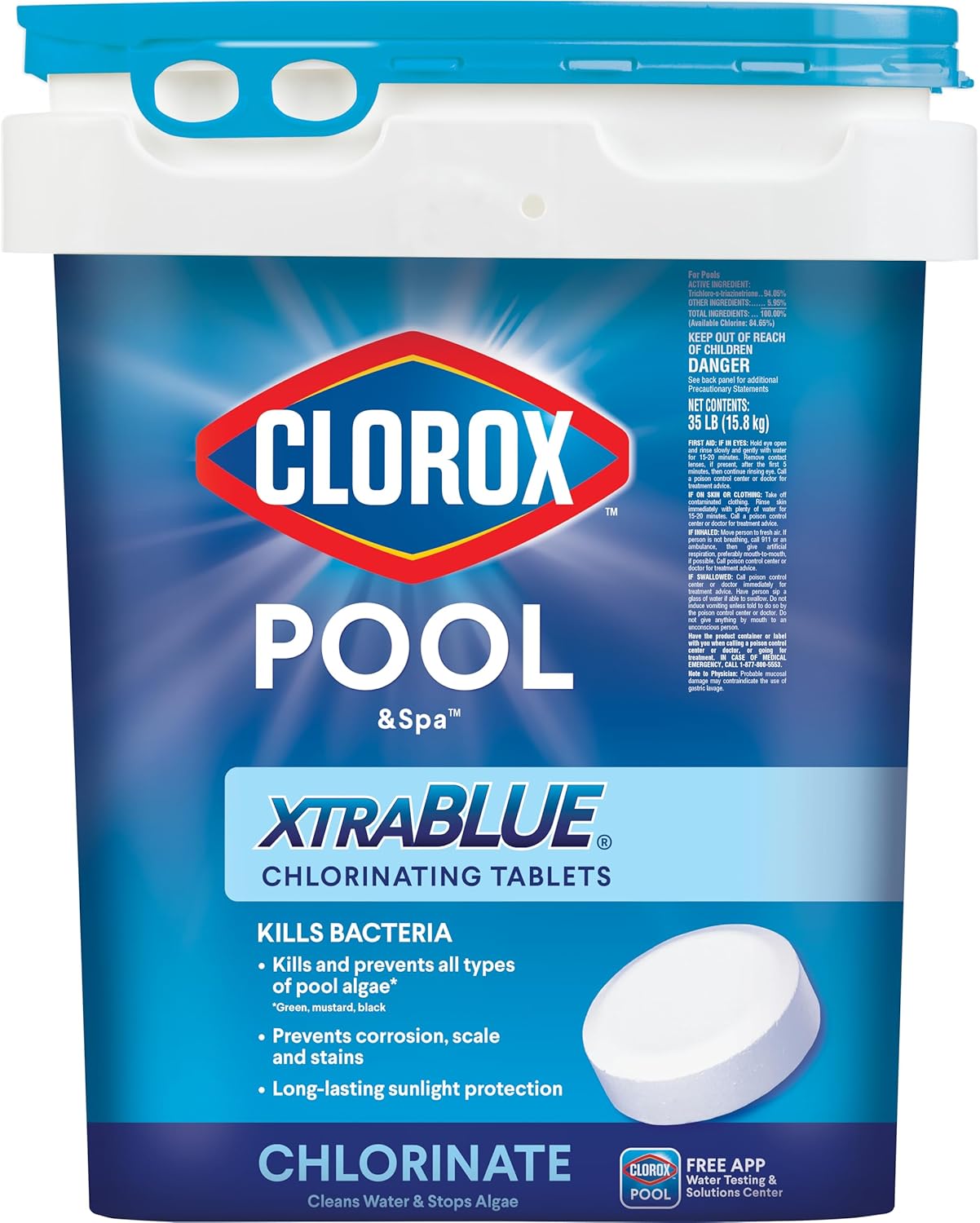 Clorox Pool&Spa XTRABLUE 3�� Chlorinating Tablets, Individually Wrapped, Kills Bacteria & Stops Algae (35 LB)