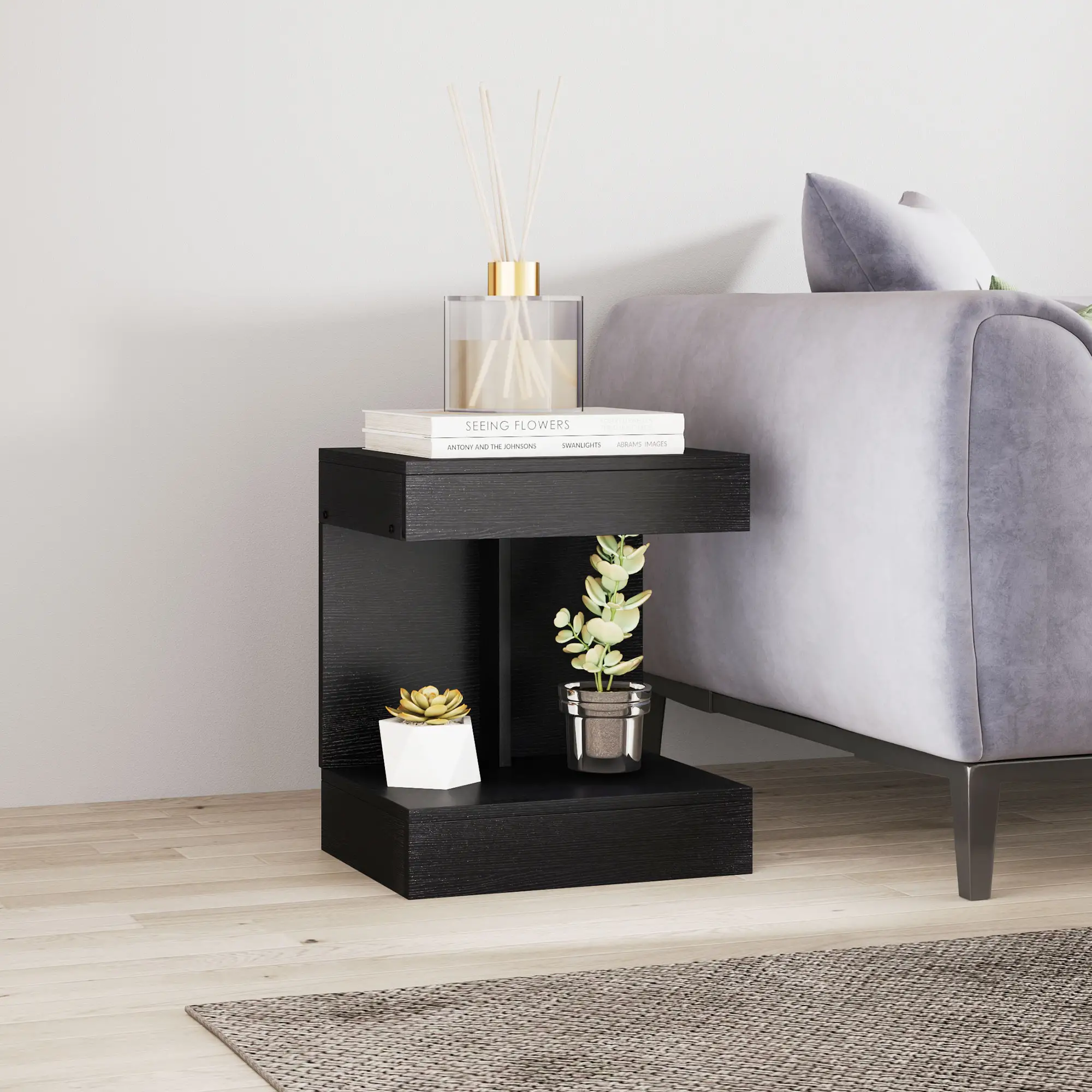 HOMCOM Nachttisch 40x30x46 cm mit Schublade Schwarz