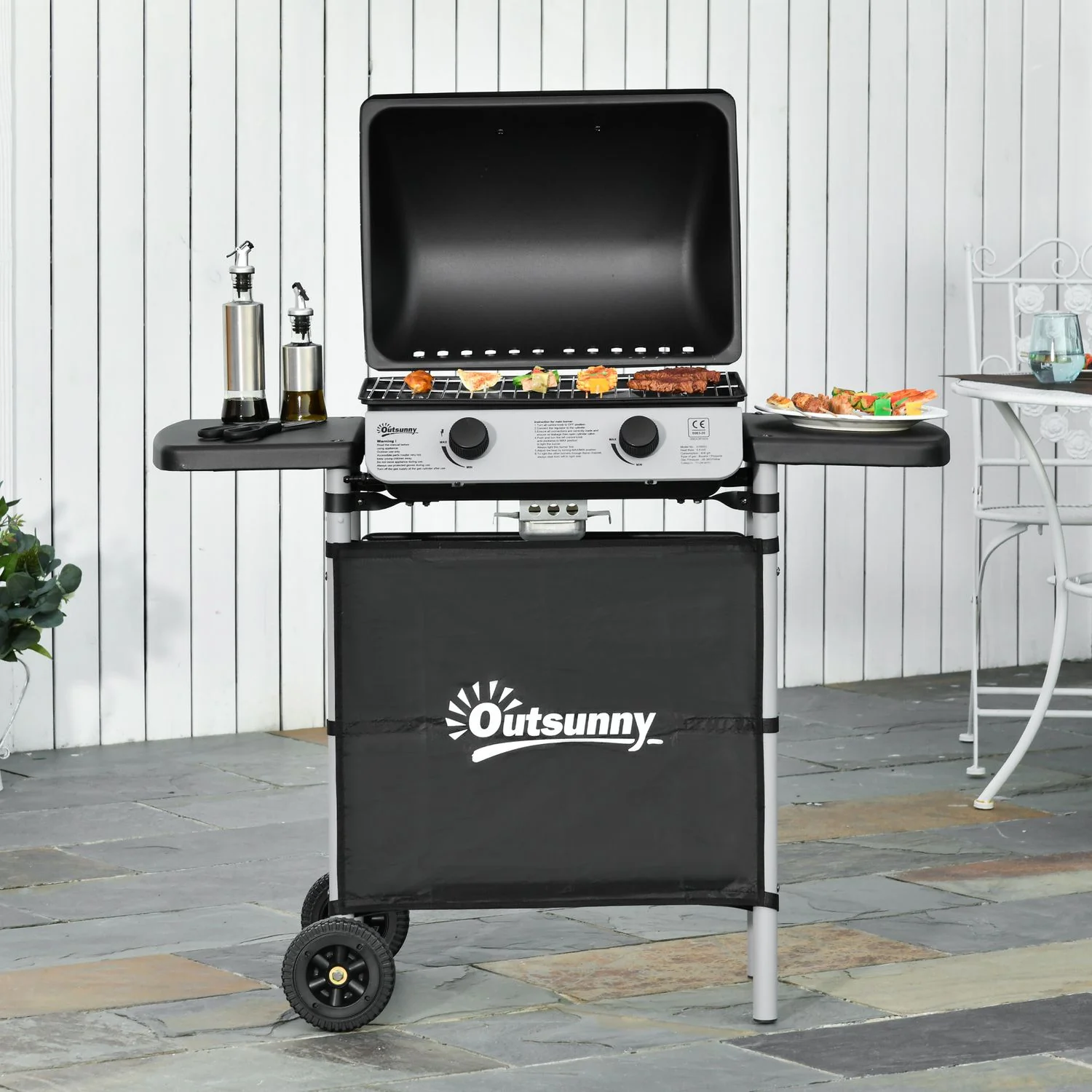 Barbacoa De Gas Outsunny Acero Pp, 104x49x99 Cm, Negro