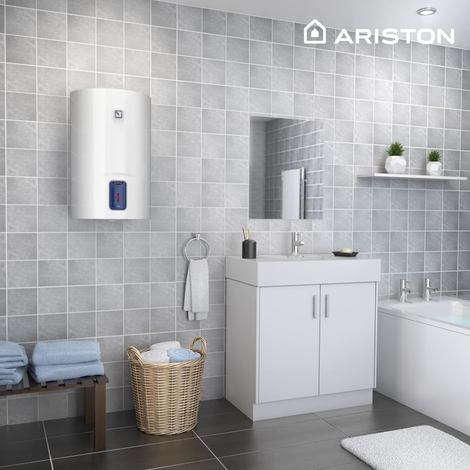 Ariston Lydos R – Electric Thermo 50 Litres, Vertical Electric Water Heater with External Regulation + Titanium Tank 48 x 45 x 56.8, Heaters Installation in Spain Efficiency C Range (A+/F)