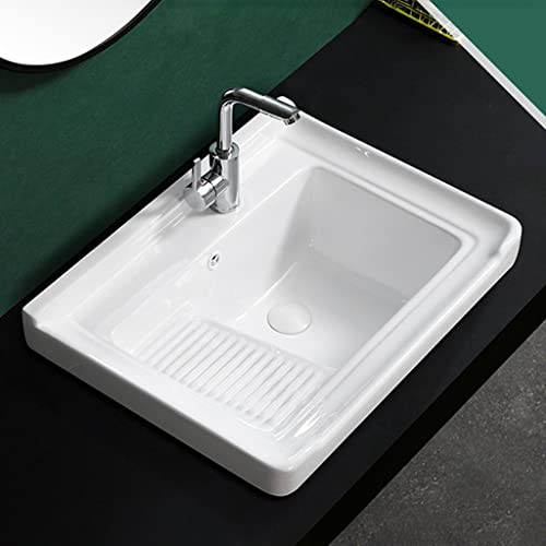 Lavandino in Ceramica Bianca Lavello da Bagno A Vasca Singola con Balcone Vasca da Bagno Quadrata A Semi Incasso con Piano di Lavaggio Facile da Pulire (Color : Bianca, S : 62x48cm) : Amazon.it: Fai da te