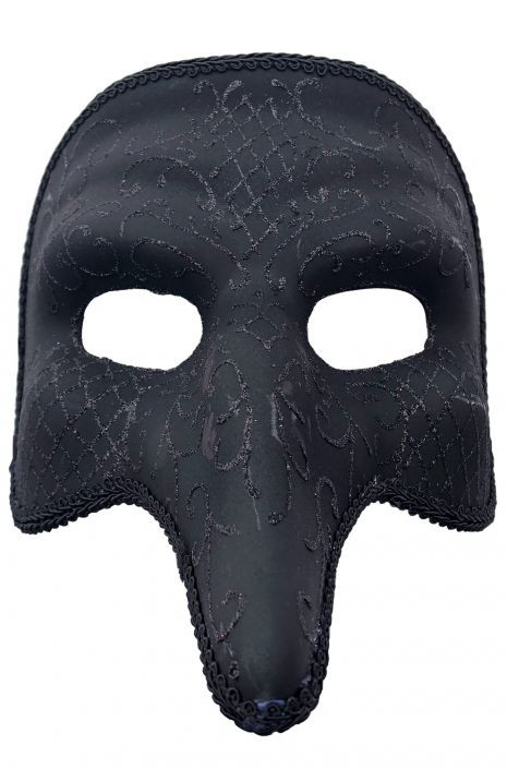 m7026 Black Zanni Style Masquerade Mask with Swan Designs 1842