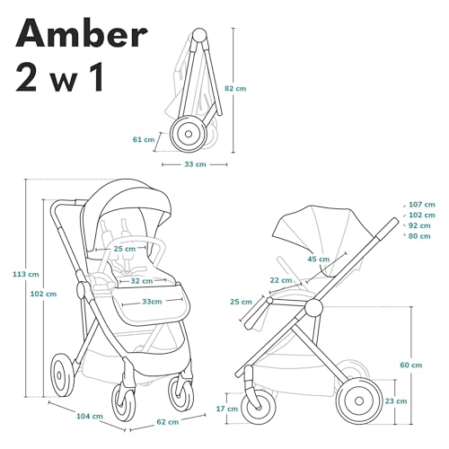 LIONELO Amber Passeggino 2in1 Duo Passeggino da 0 a 48mesi con Seduta secchiello   Navicella per neonato e bambini a 22kg Regolabile, pieghevole e leggero Ruote grandi Cappotina XXL (NeroArgento, Big) : Prima infanzia