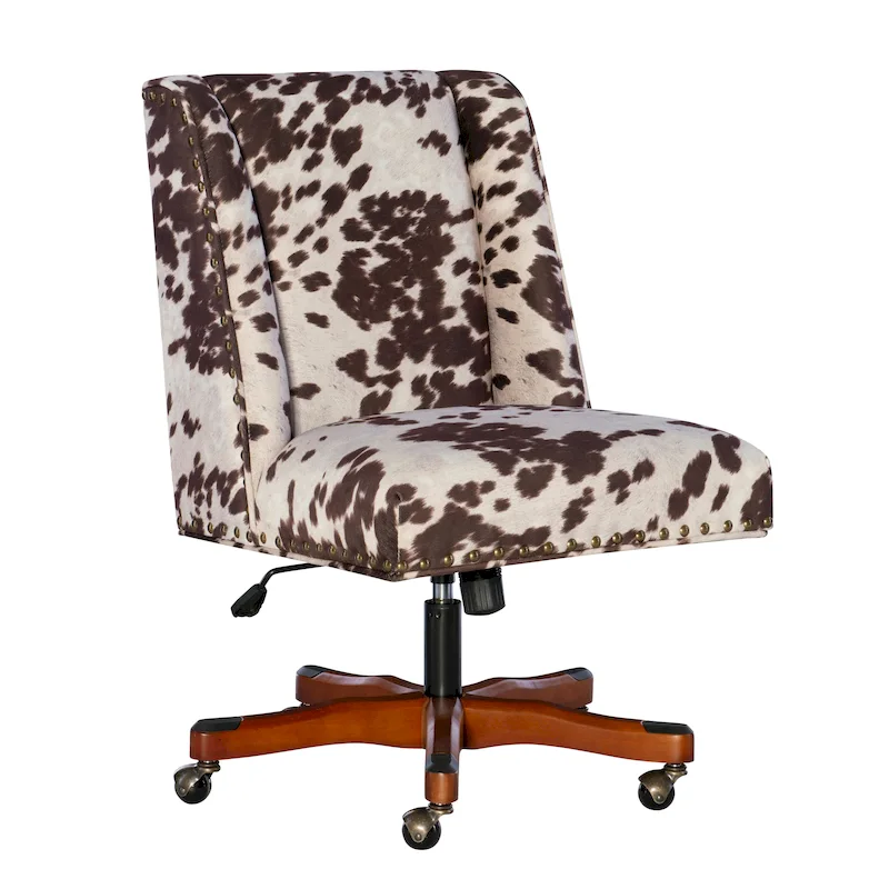 Plush Office Chair with Brown and White Cow Print