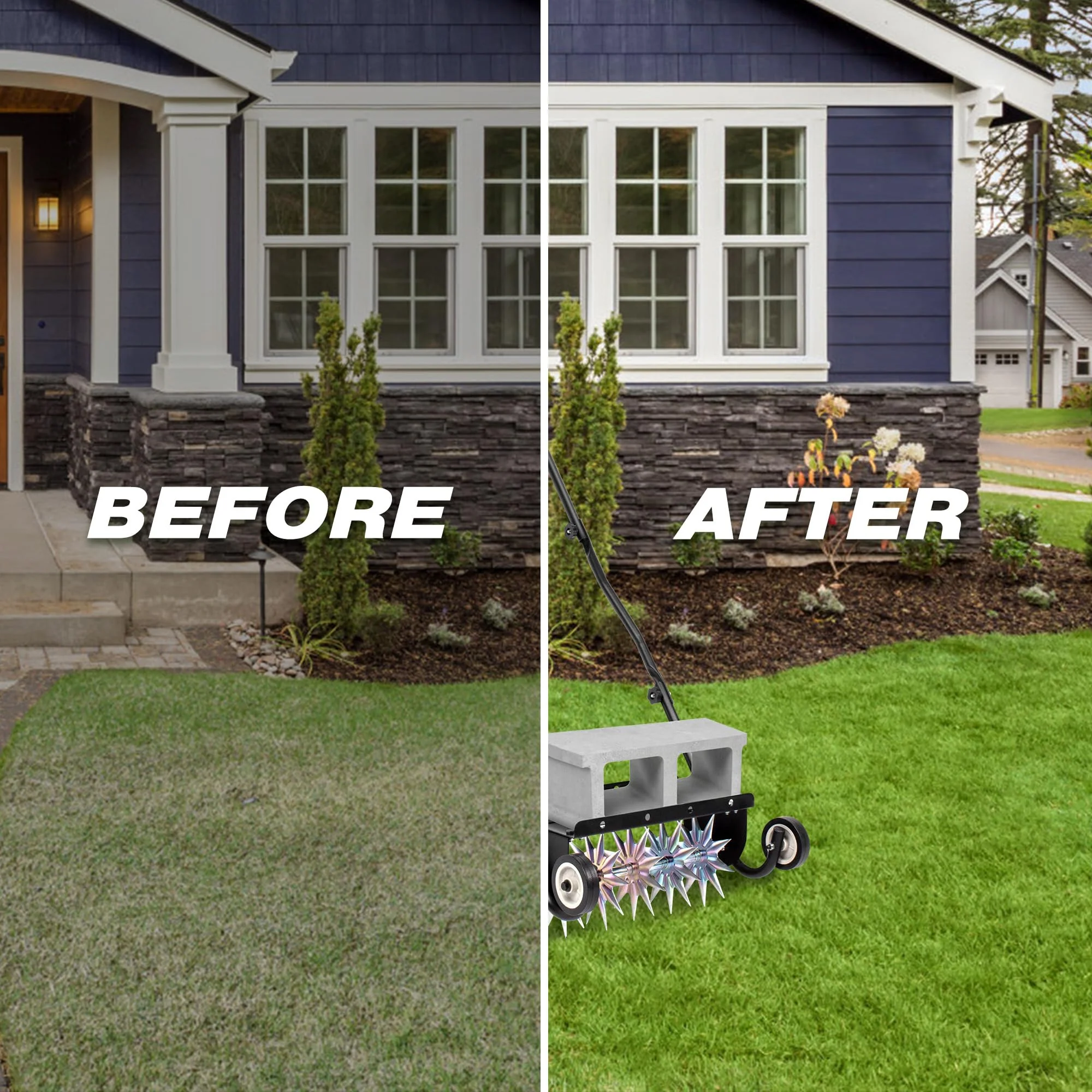 Suchtale 18 Inch Push Spike Aerator, Heavy Duty Rolling Lawn Aerator
