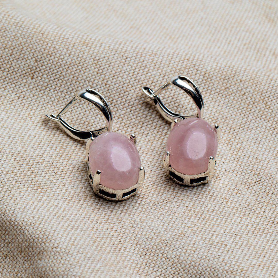 Rozenkwarts Oorhangers -  Oorbellen Edelsteen - Cabochon - Schoonheid