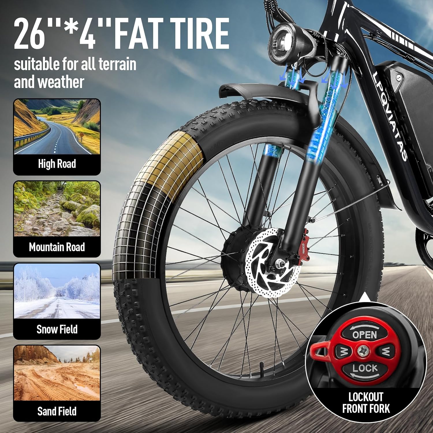 Peak 3000W Fat Tire Dual Motor Ebike 52V 23Ah Battery,26 x 4 Electric Mountain Bicycle for Adults Men 38MPH Full Lockbale Suspension Ebike 90 Miles Range 7 Speed Hydraulic Disc Brake（US Warehouse)