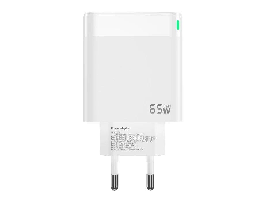 65W USB-C Schnellladegerät PD mit 3-Ports Kompaktes Netzteil Universal mit Kabel