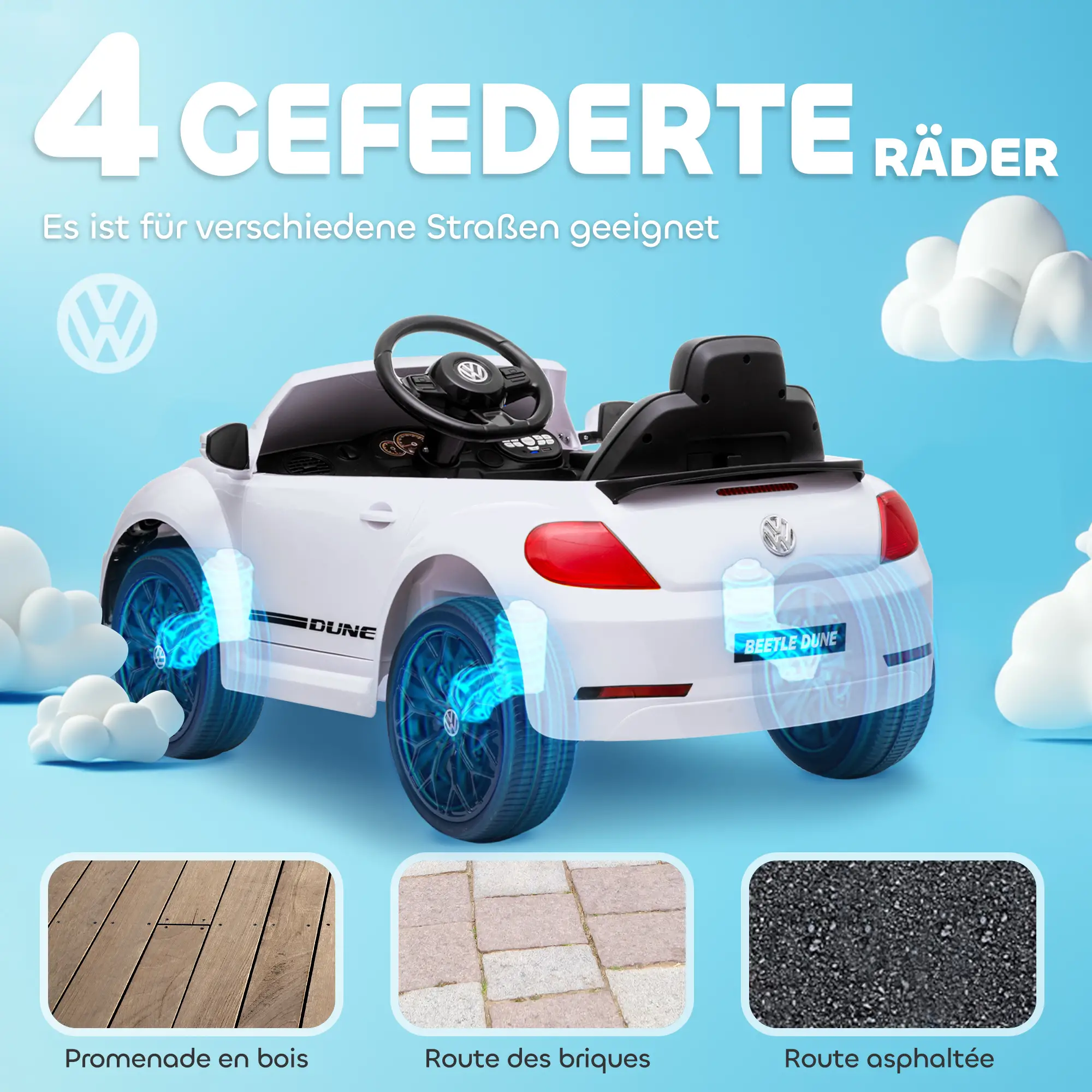 AIYAPLAY Kinder Elektroauto 12V mit Fernbedienung Weiß
