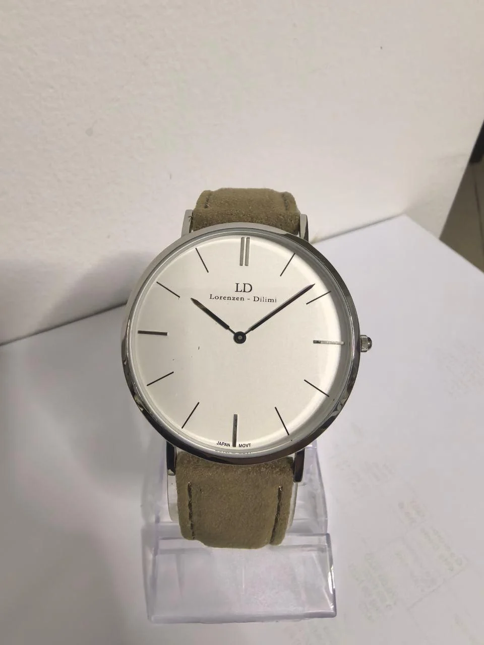Lorenzen Dilimi Slim White Dial Beige Suede Strap Men's Watch (Pre-Owned)