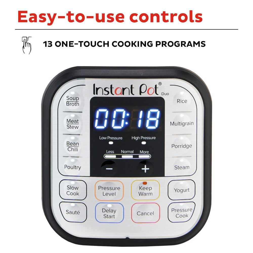 Instant Pot Duo 6 Qt 7-in-1 Electric Pressure Cooker with Easy-Release Steam Switch, Stainless Steel