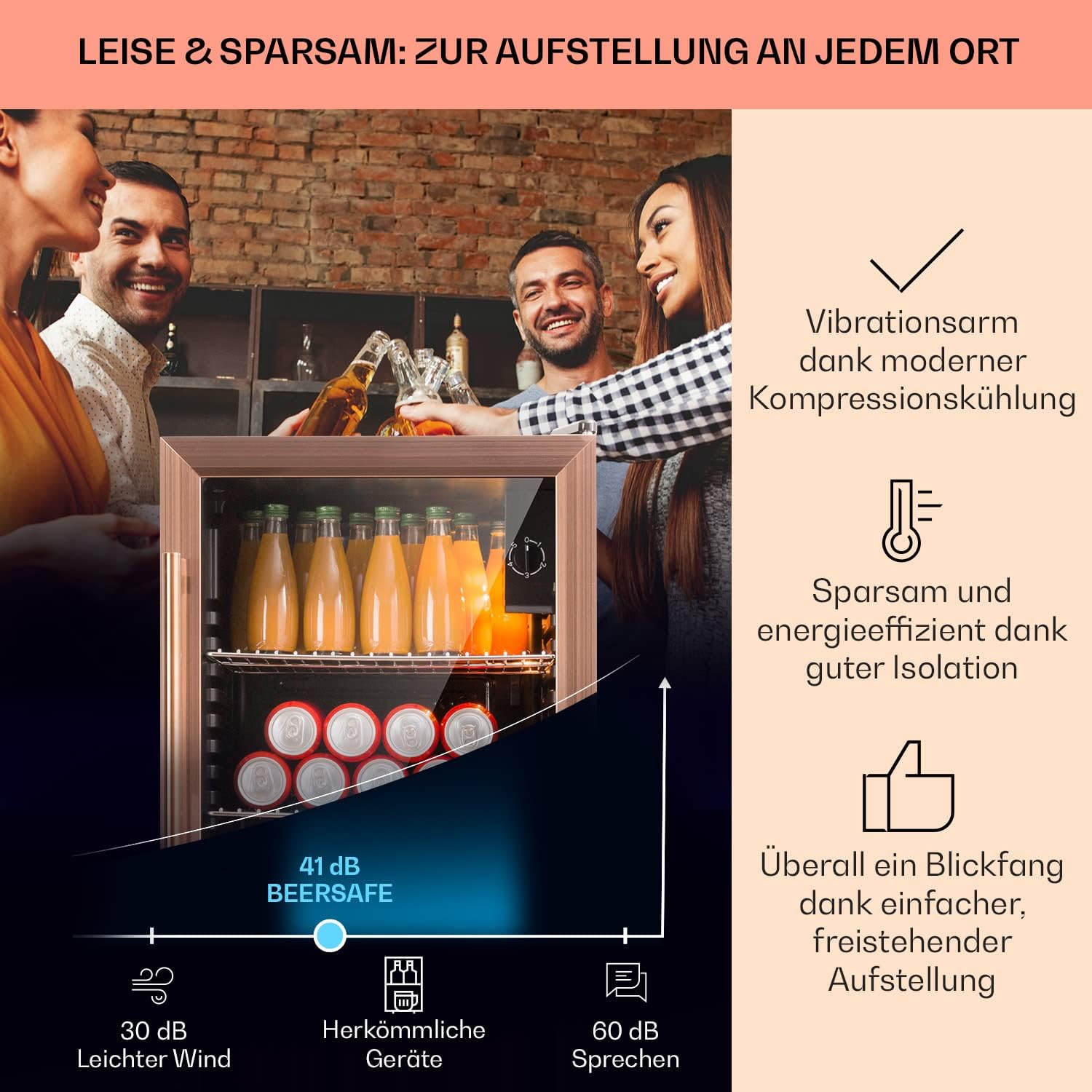 Klarstein Mini Kühlschrank mit Glastür für Zimmer, Getrnkekühlschrank mit Verstellbaren Ablagen, Kleiner 80 Liter, Indoor/Outdoor Kühlschrank Leise