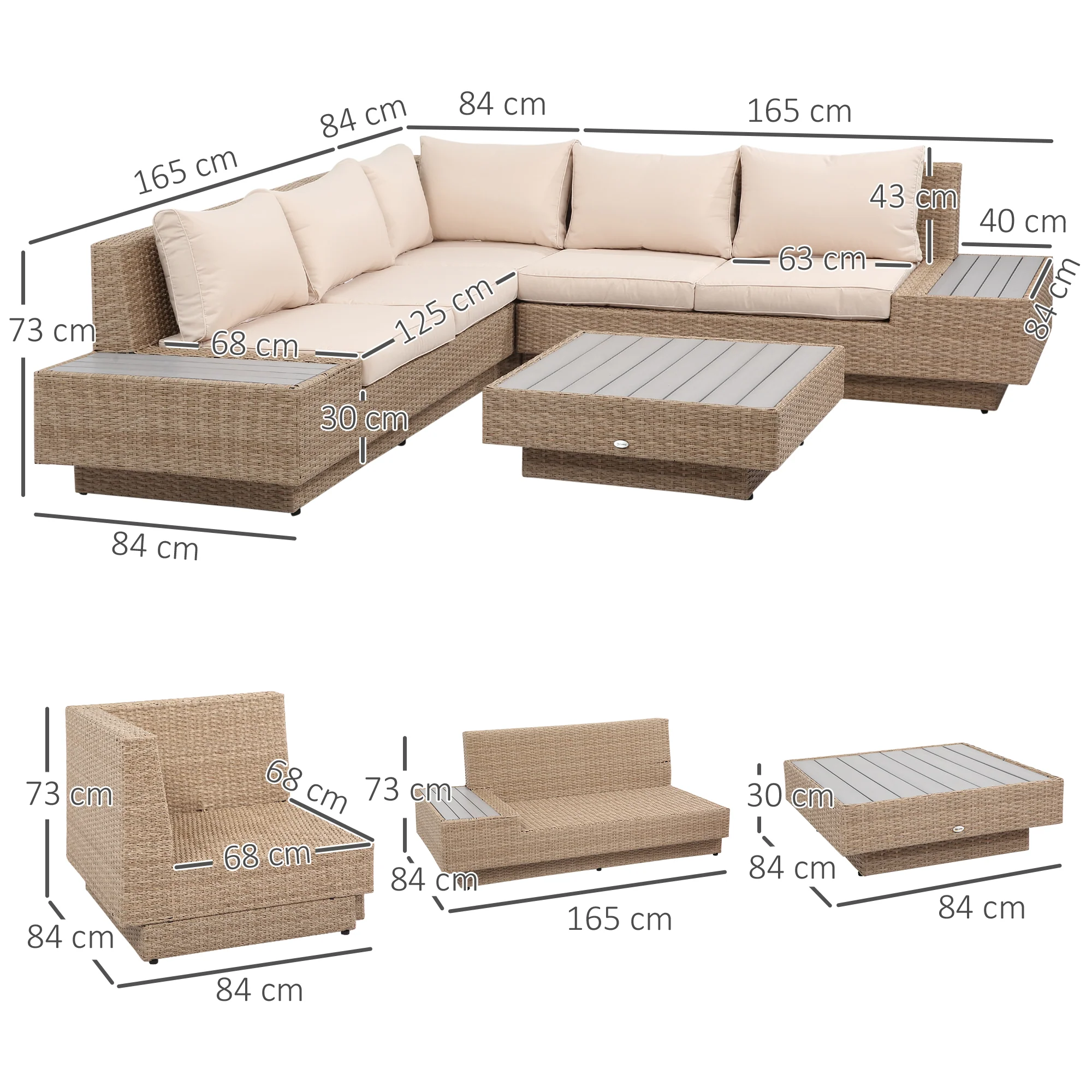poly-rotan tuinmeubelen 4-delige loungeset zitgroep set met aflegvlakken