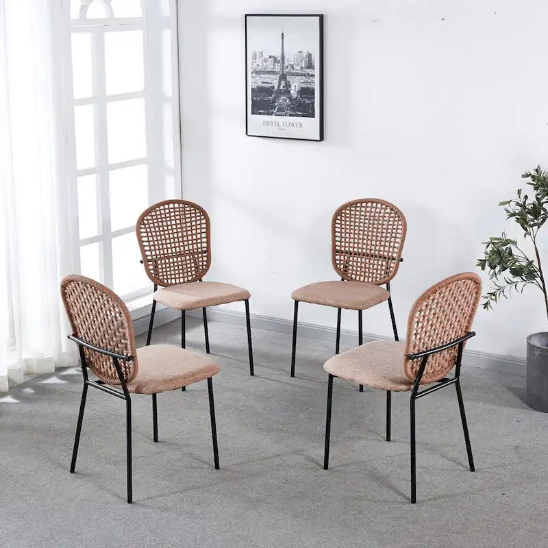 Set of 4 Upholstered Sennit Dining Chairs Featuring Sturdy Metal Legs