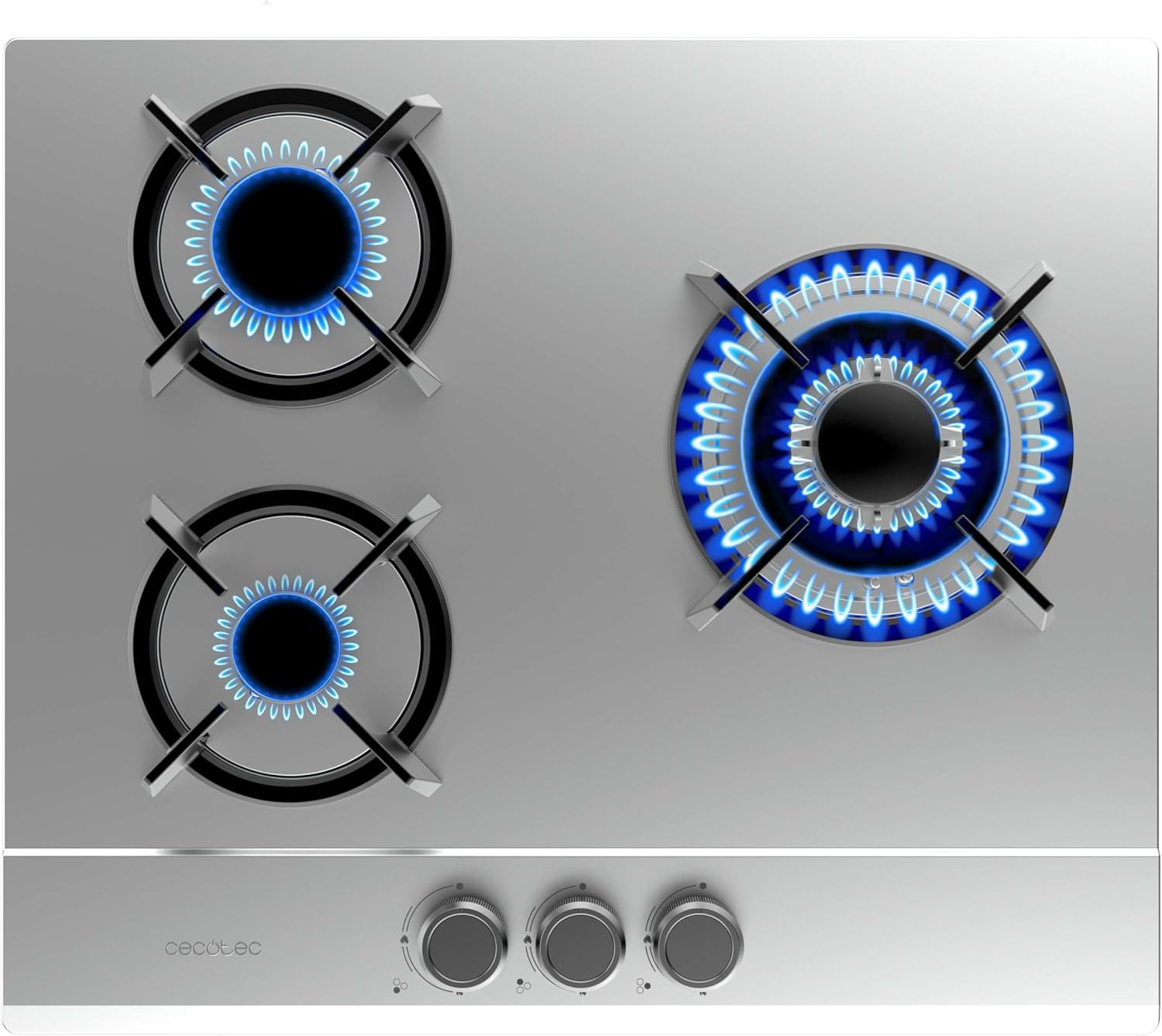 Cecotec Bolero Squad G 3200S Stainless Steel Butane and Natural Gas Plate 3 Fires 6250W, Cast Iron Individual Grills, WOK Triple Crown Burner, Electric Ignition, Security System