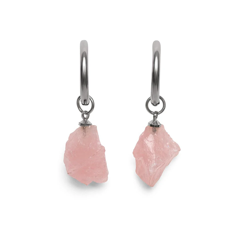 Rozenkwarts Oorbellen - Edelsteen Oorhangers - Ruw - Zachtaardigheid