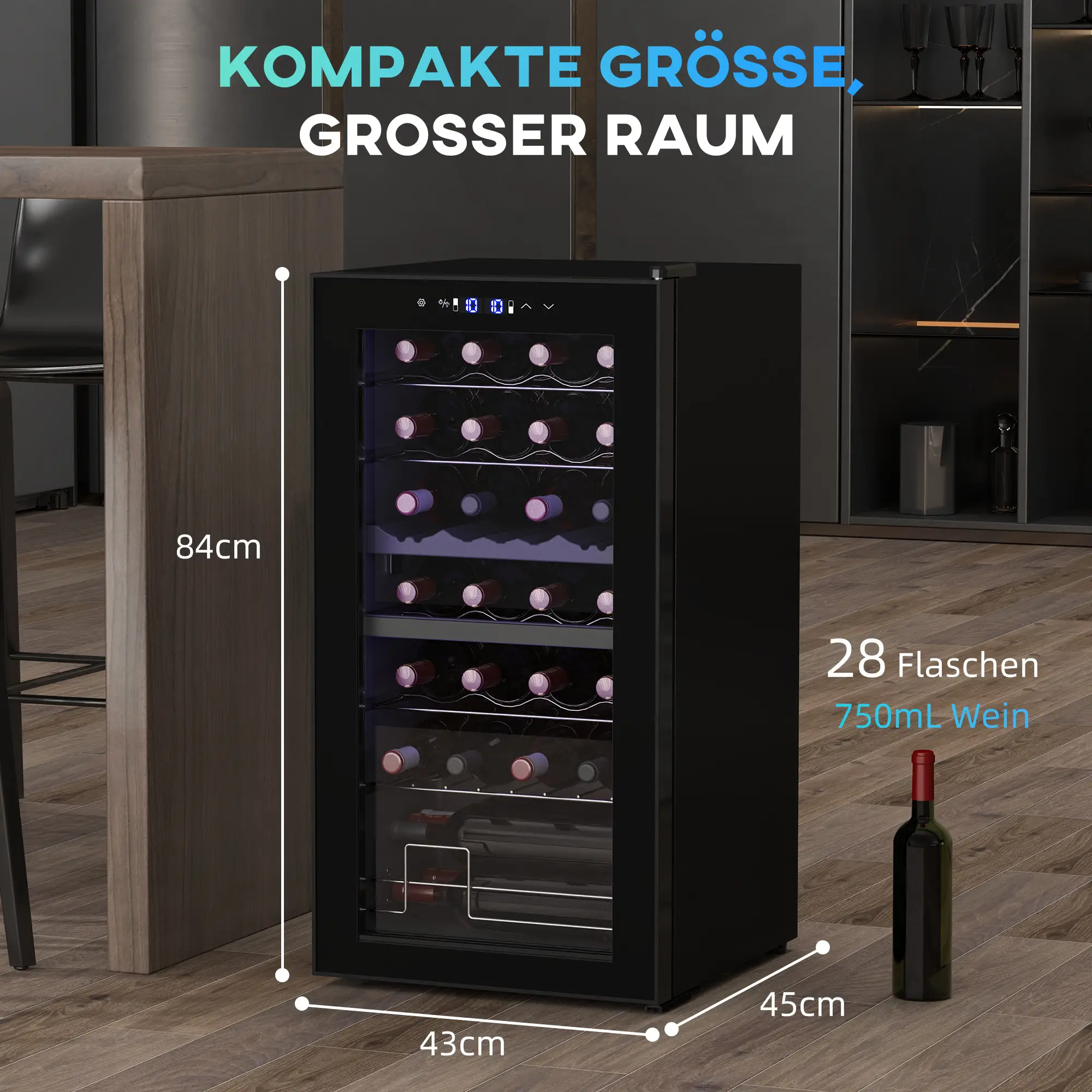 HOMCOM Weinkühlschrank 2 Zonen 28 Flaschen 74 L Schwarz