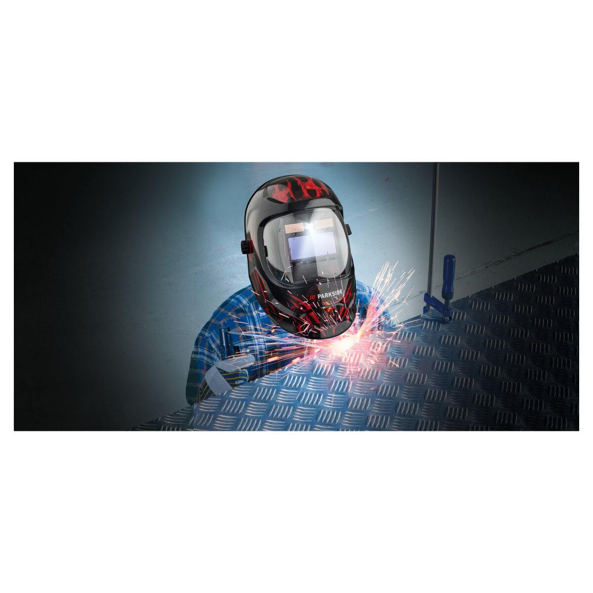 PARKSIDE® PSHL 2 D1 Automatik-Schweißhelm, mit LED, schwarz/flammig - B-Ware neuwertig