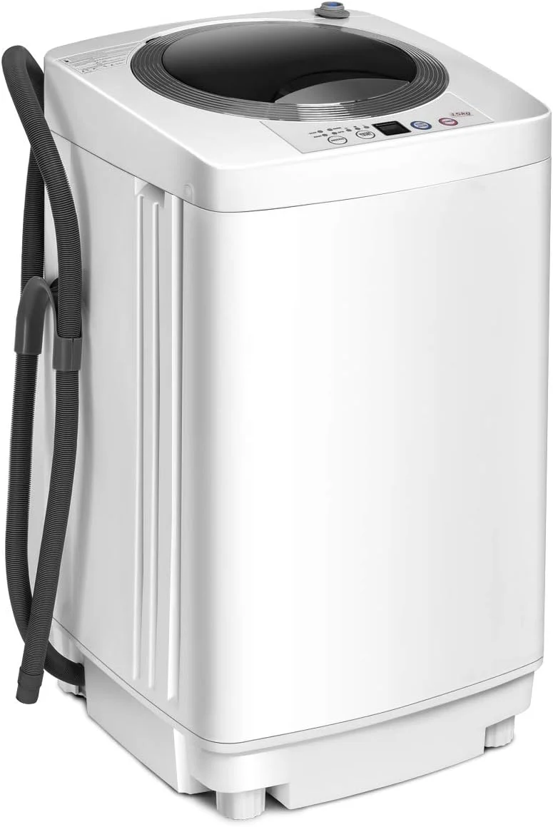 COSTWAY Mini Wasmachine 3,5KG, Volautomatische Wasmachine met Centrifuge, 6 Programma's, Bovenlader Wasmachine incl. Pomp, 240W Kleine Wasmachine voor Appartement, Camper & Camping