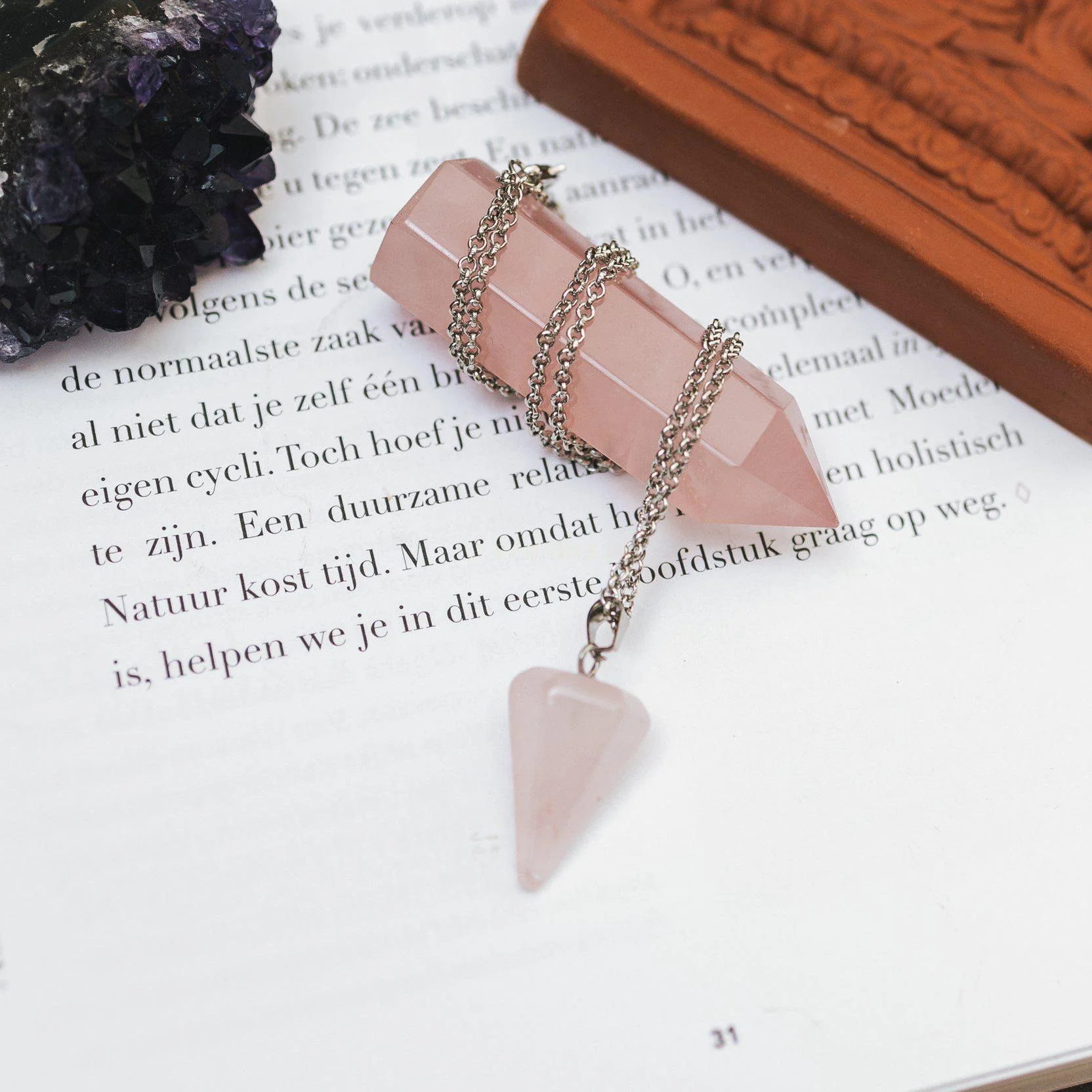 Pendelketting - Rozenkwarts Pendel - Ketting & Edelsteen Hanger - Inzicht