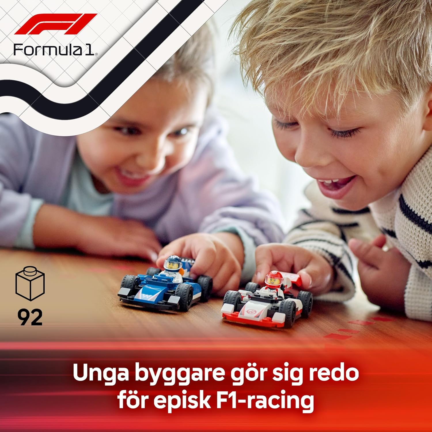 LEGO City F1 Williams Racing & Haas F1 Racing Cars Fordonslekset, 2 bilmodeller och minifigurer, Roliga presenter för barn, Byggset för pojkar, flickor och Formel 1-fans från 4 år 60464