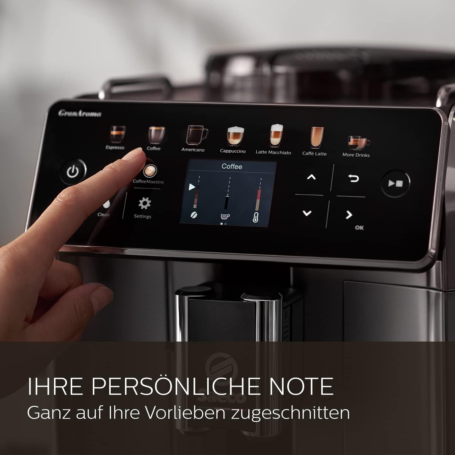 Saeco GranAroma Fully Automatic Espresso Machine, 16 Beverages, 6 User Profiles, Colored TFT Display, Metal Front, SM6585/00