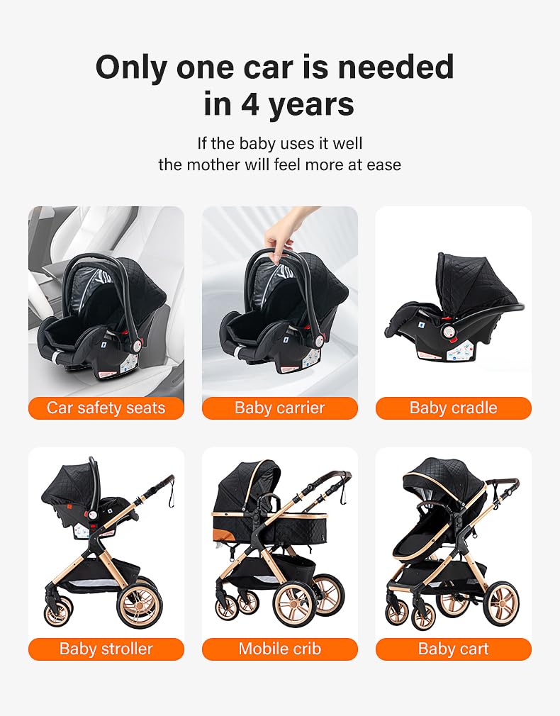 YAZOCO kinderwagen 3 in 1 Buggy Babybett Komplett Set Einem Klick Zusammenklappbarer Kinderwagen, KombiKinderwagen Aluminiumrahmen für Neugeborene (Schwarz)