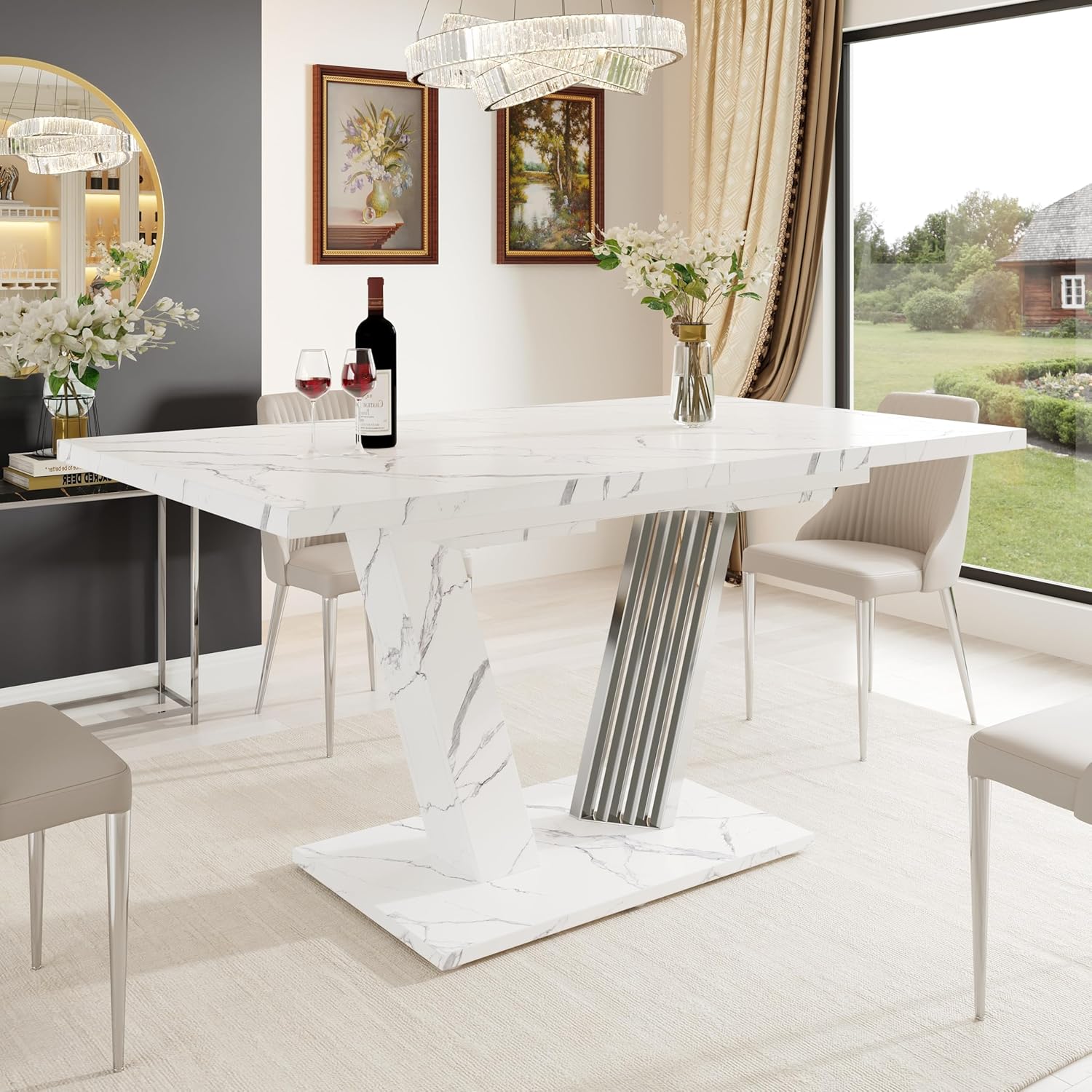 Kebnor Ausziehtisch 120-160x80x76 cm - Küchentisch mit ausziehbarem Blatt und Schmetterlings-Gestell für Küche & Wohnzimmer (Weiß)