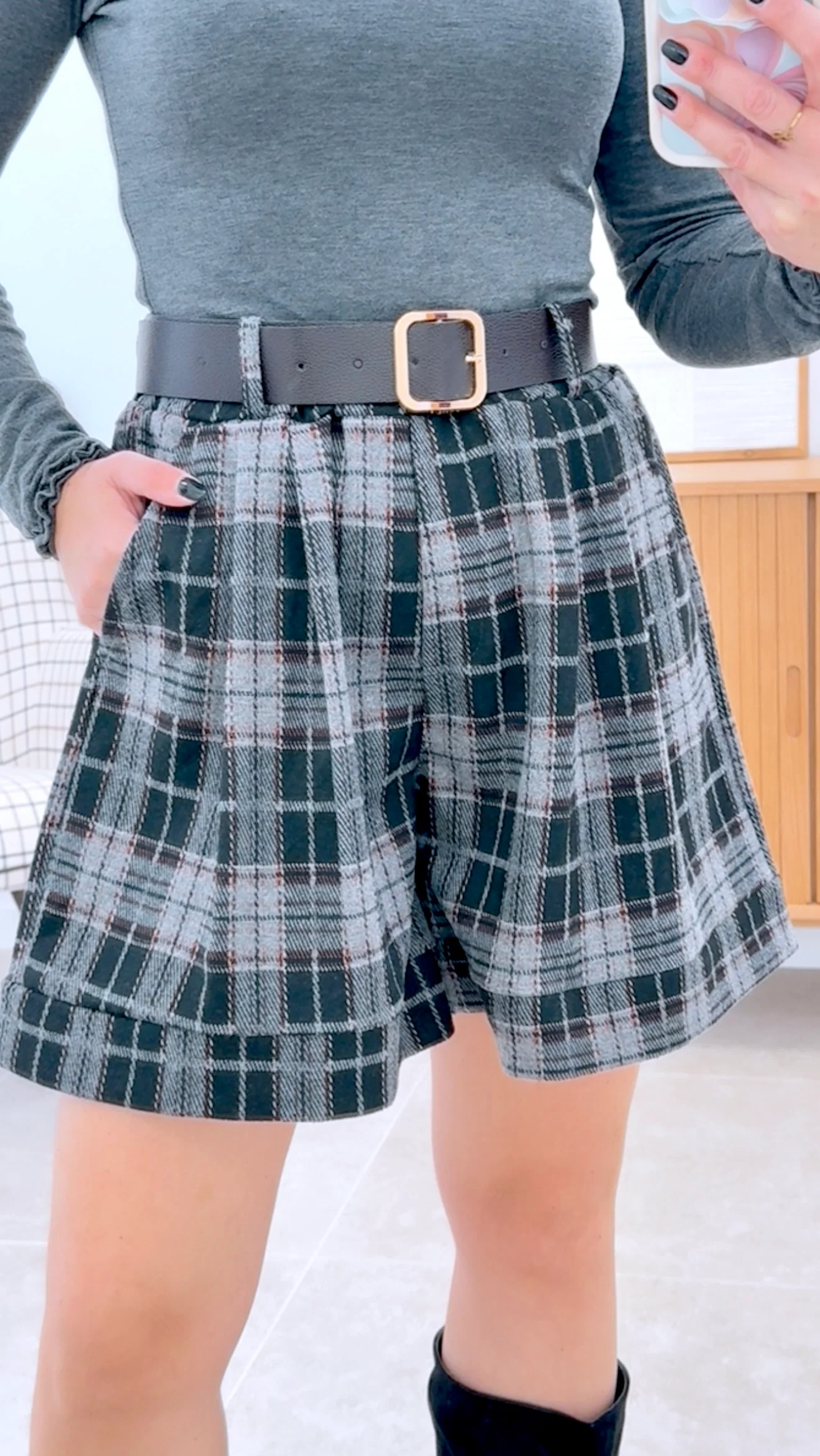 SHORT CUADROS + CINTUR��N