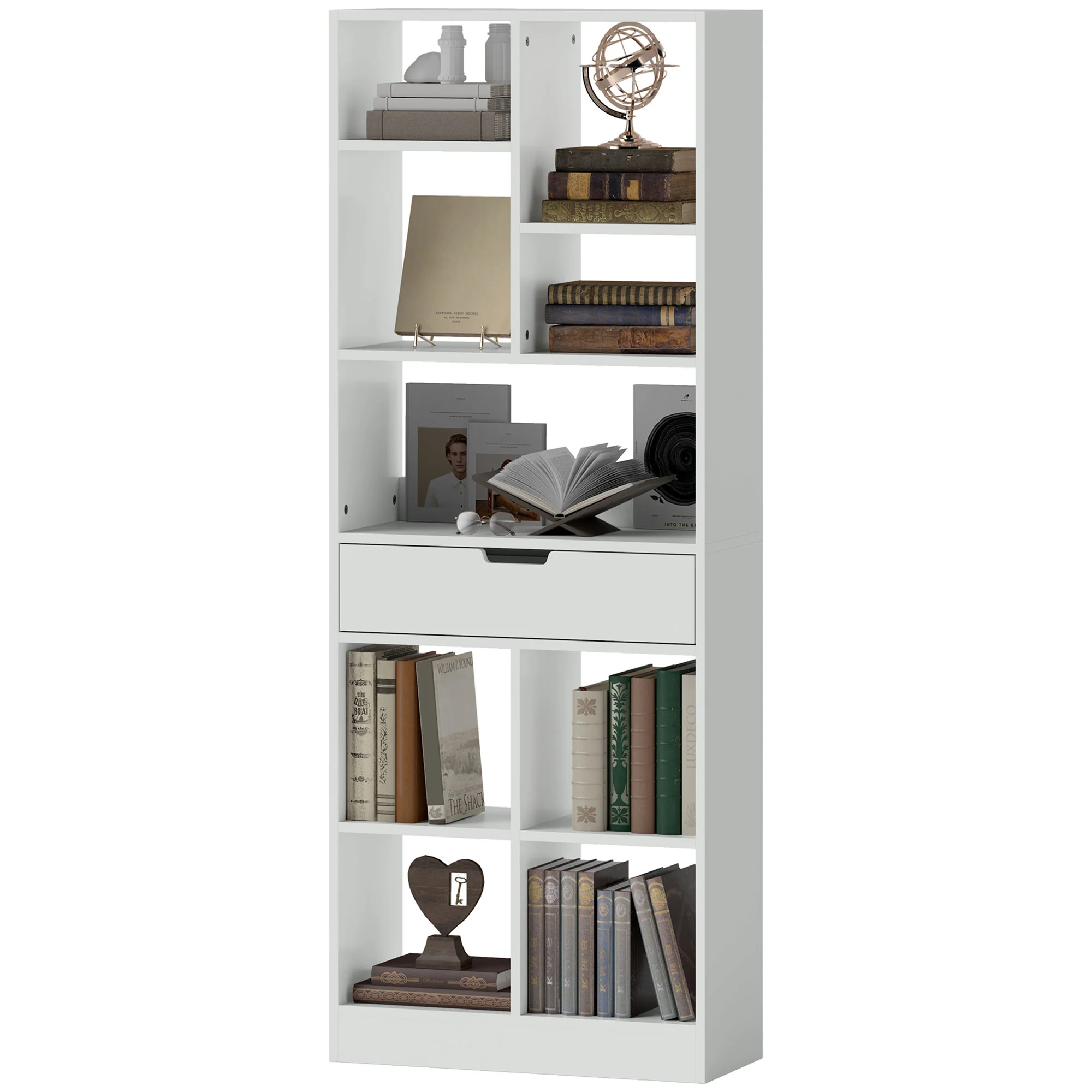 HOMCOM Bücherregal mit Schublade viel Stauraum Weiß