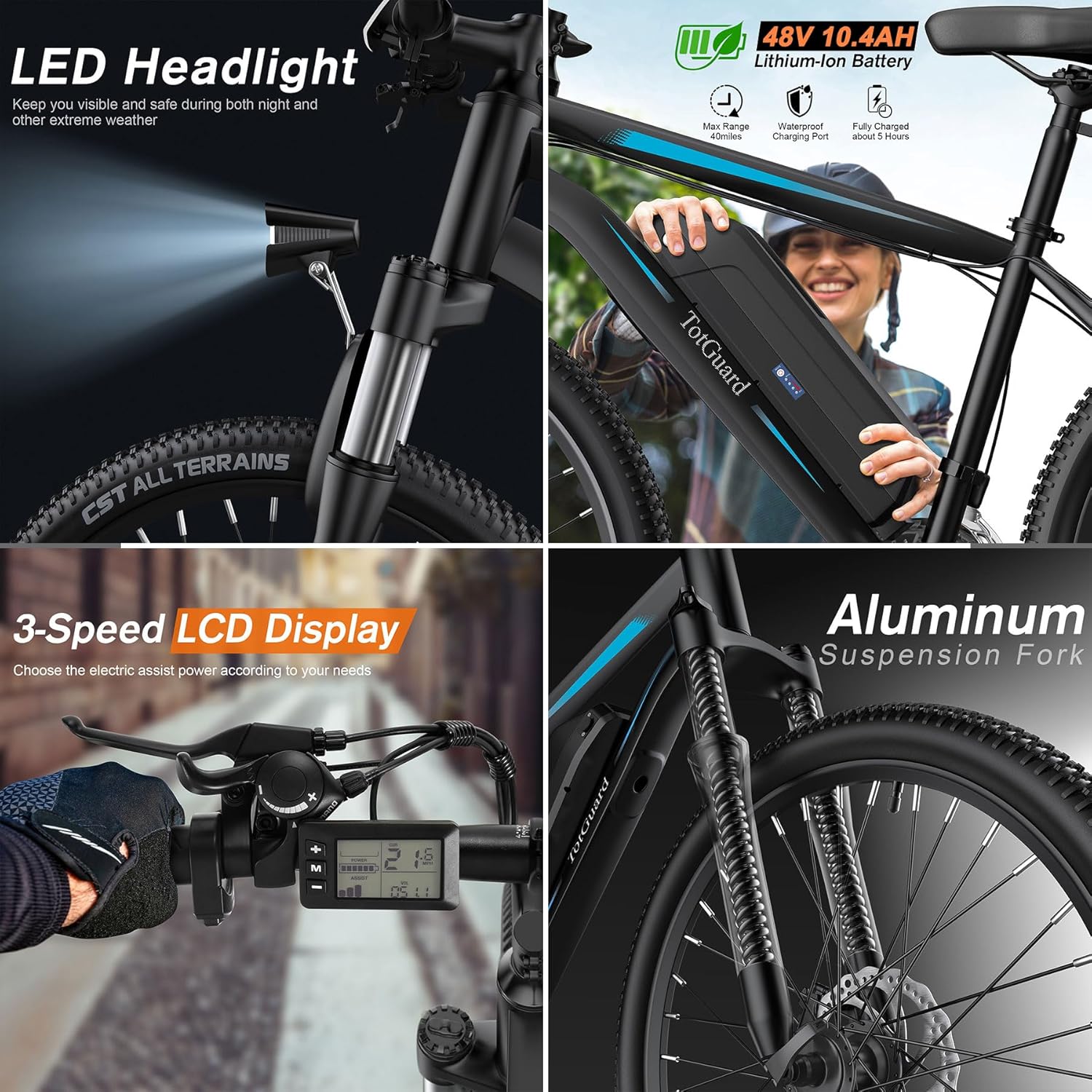 TotGuard Electric Bike, 27.5 Electric Bike for Adults 500W Ebike 21.6MPH Adult Electric Bicycles Electric Mountain Bike,48V 499WH Removable Lithium Battery,21-Speed Gears,Lockable Suspension Fork