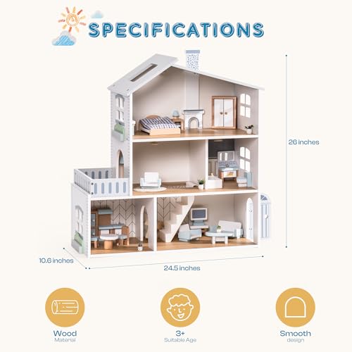 ROBUD Casa delle bambole in legno luci,3 piani, inclusi mobili e scale, giocattoli per bambini dai 3 anni in su : Amazon.it: Giochi e giocattoli