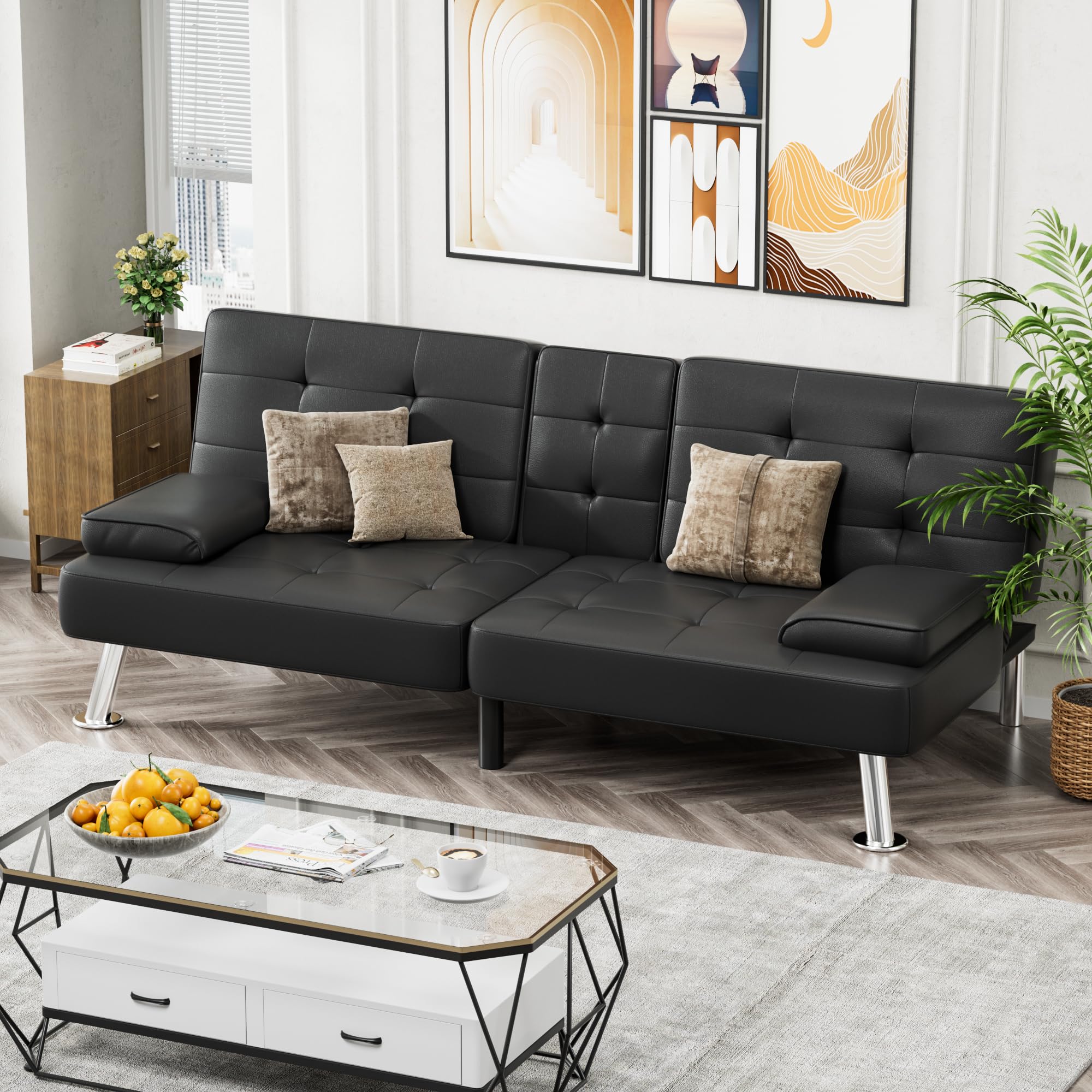 JUMMICO Modern Convertible Folding Futon Sofa Bed