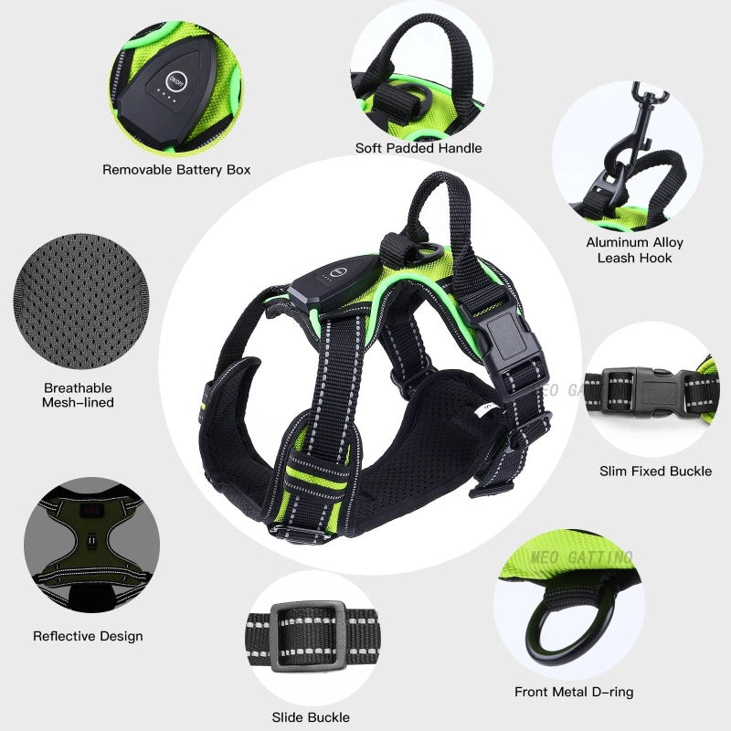 LED Dog Harness Reflective Adjustable  Durable Light Up Dog Harness