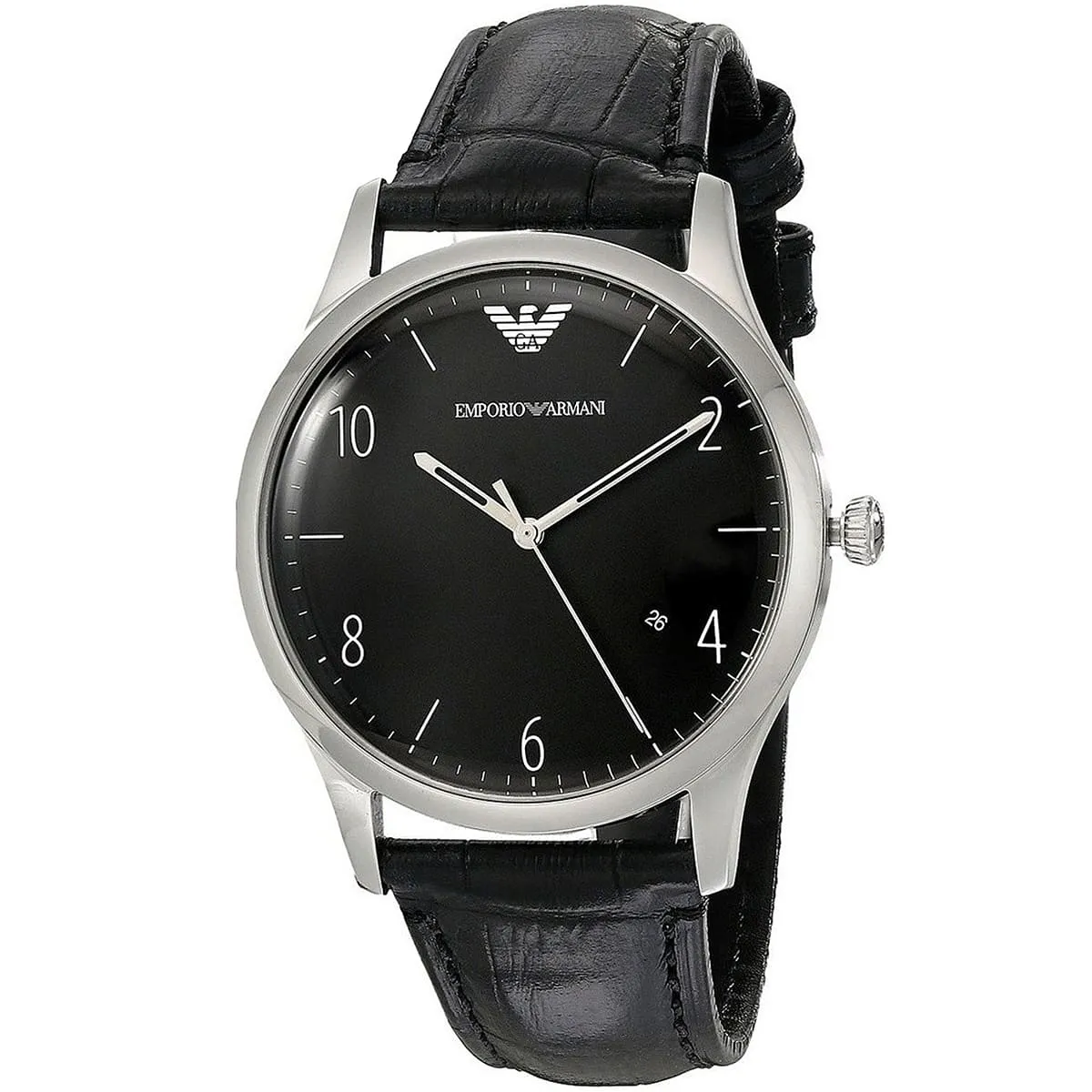 Emporio Armani Classic Quartz Black Dial Black Leather Strap Watch - AR1865