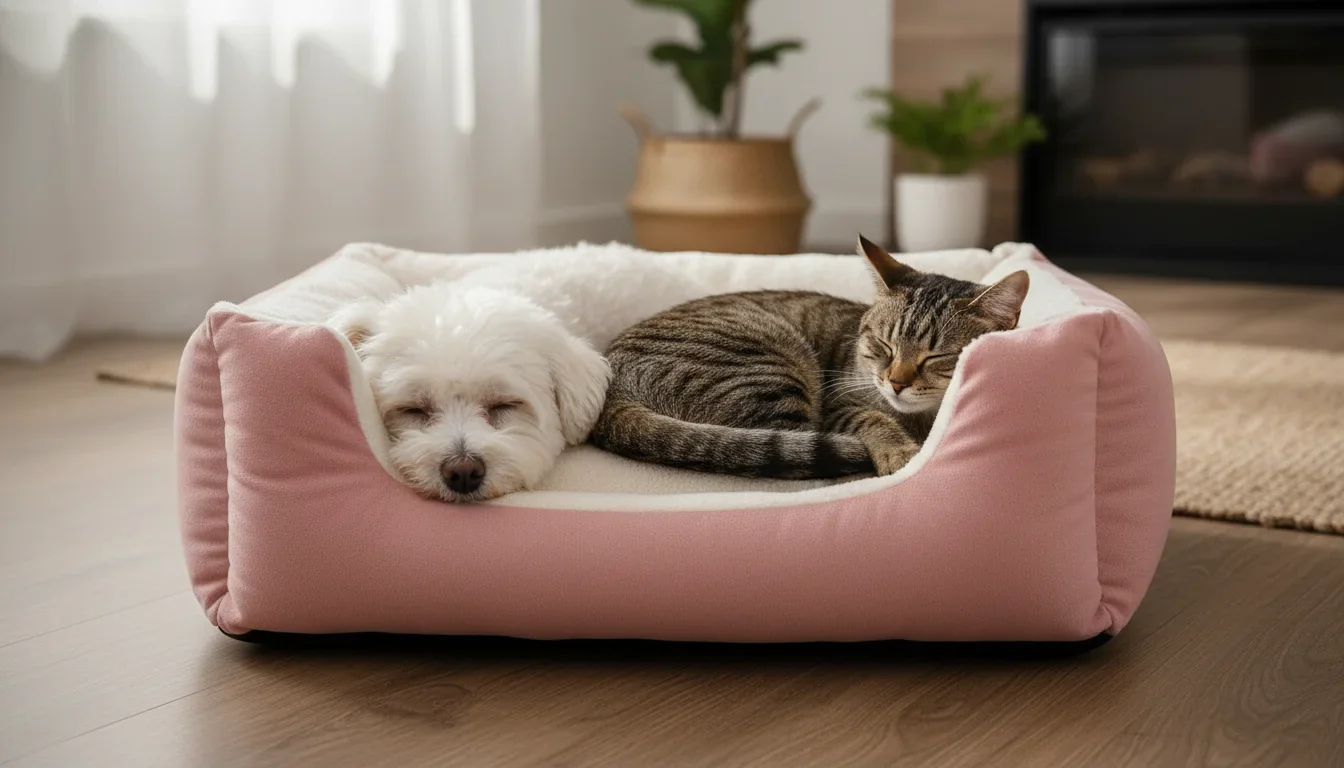 Soft Pink & White Dog Bed with Plush Cushioned Design