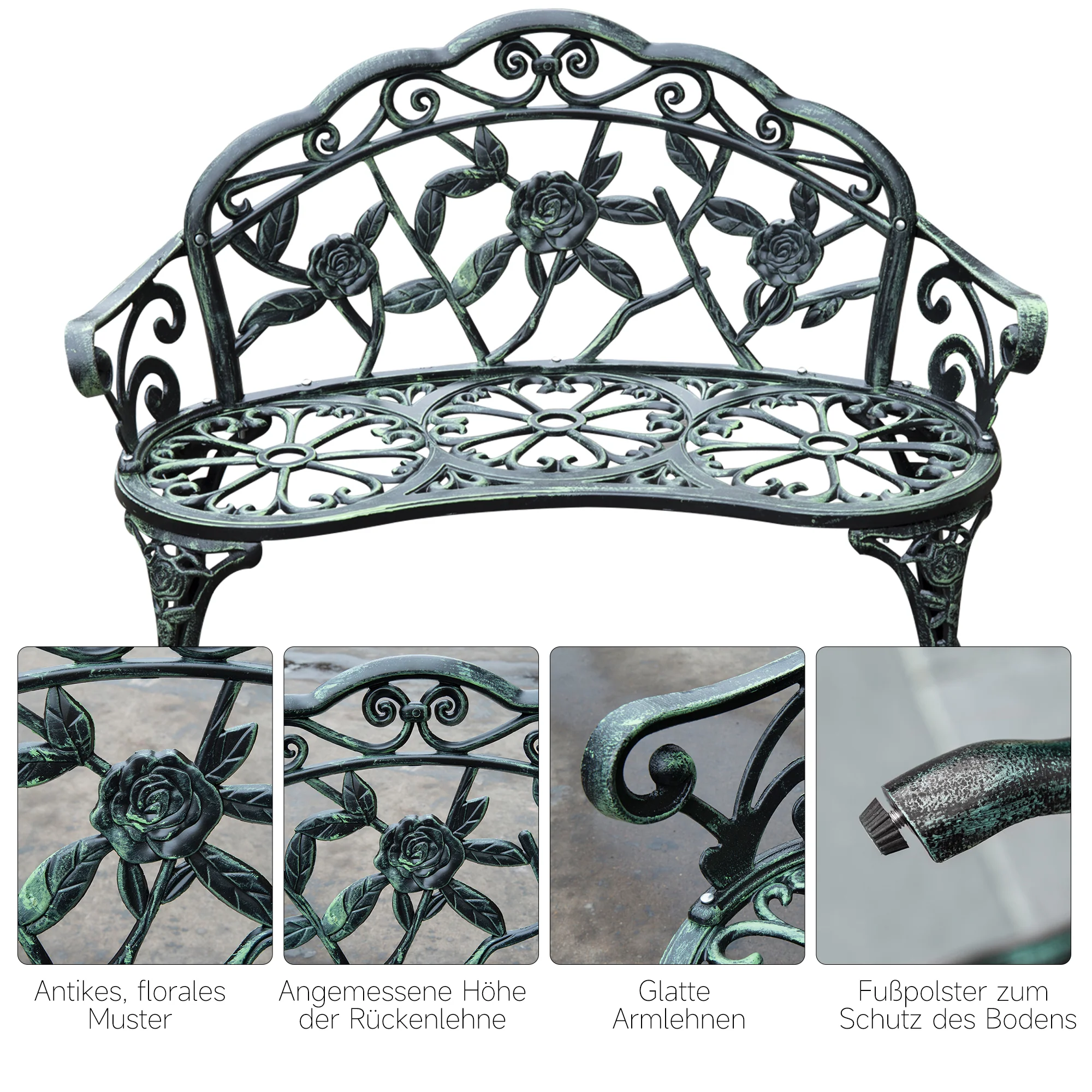 Metalen tuinbank zitbank parkbank tuinmeubel tweezitter bloemenbank antieke bank