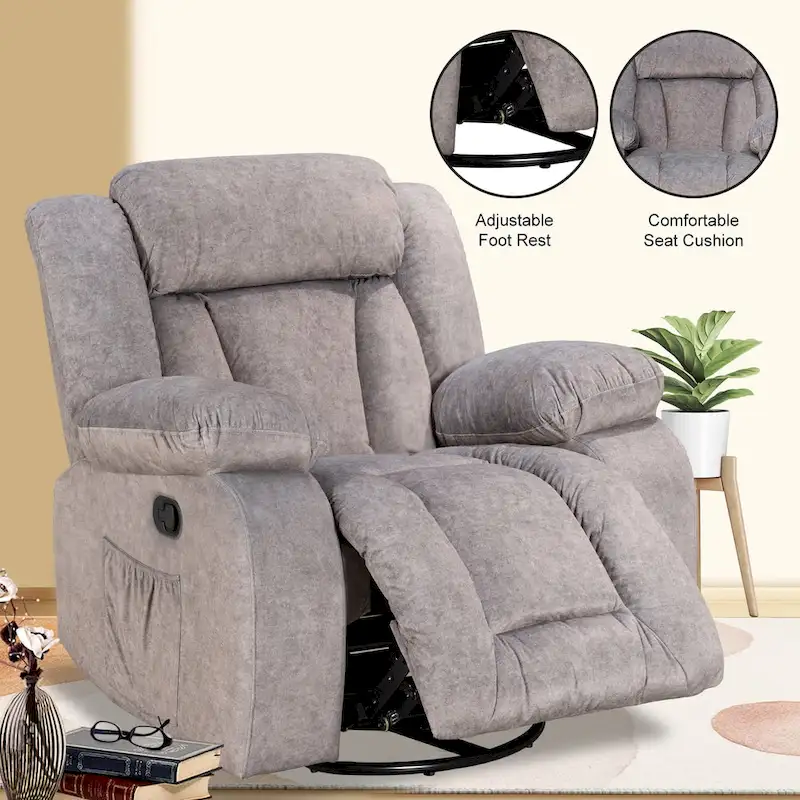 Upholstered Recliner with Rocking and Swiveling Features