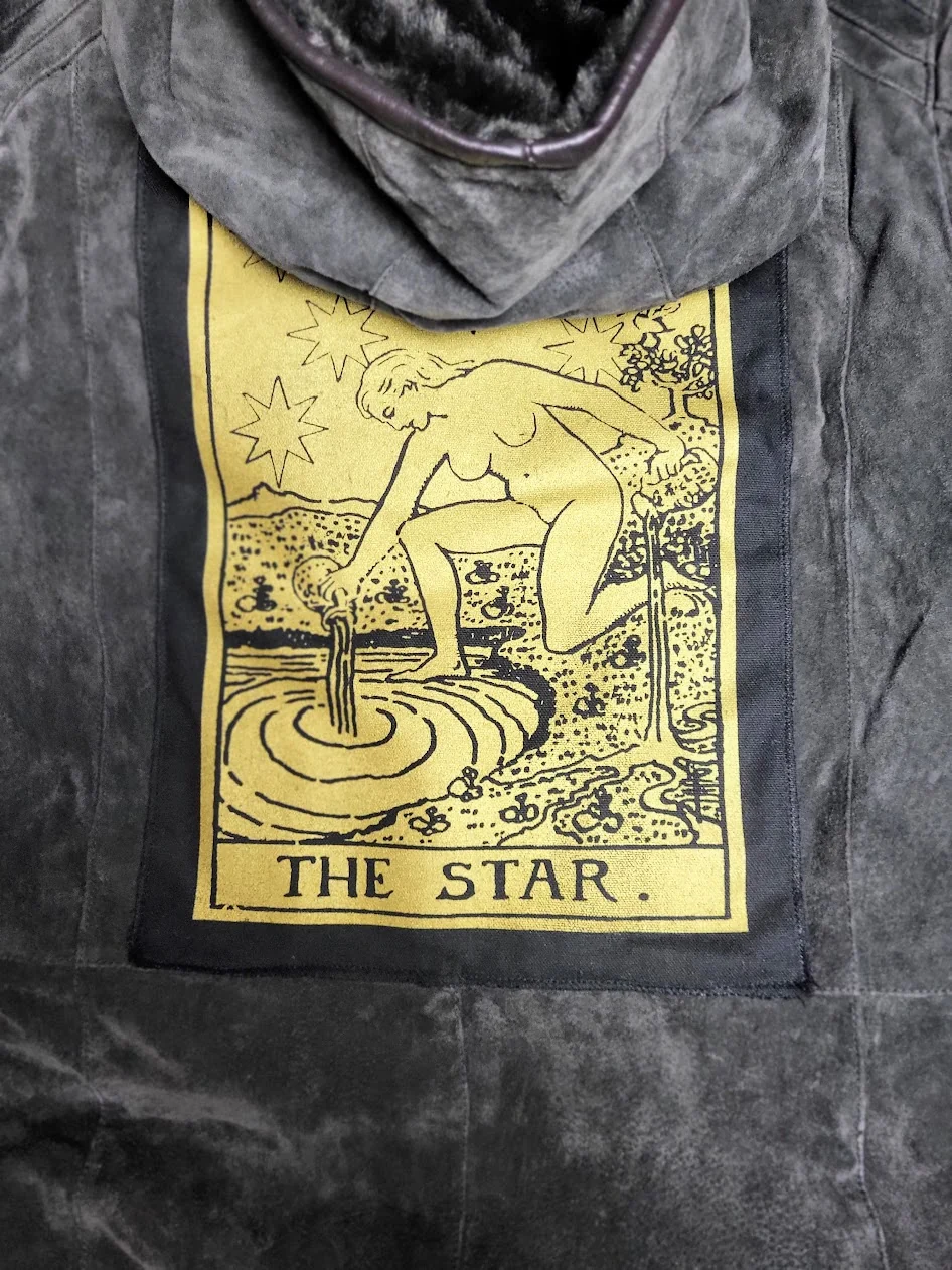 Oversized Hooded Leather Metallic Star Jacket