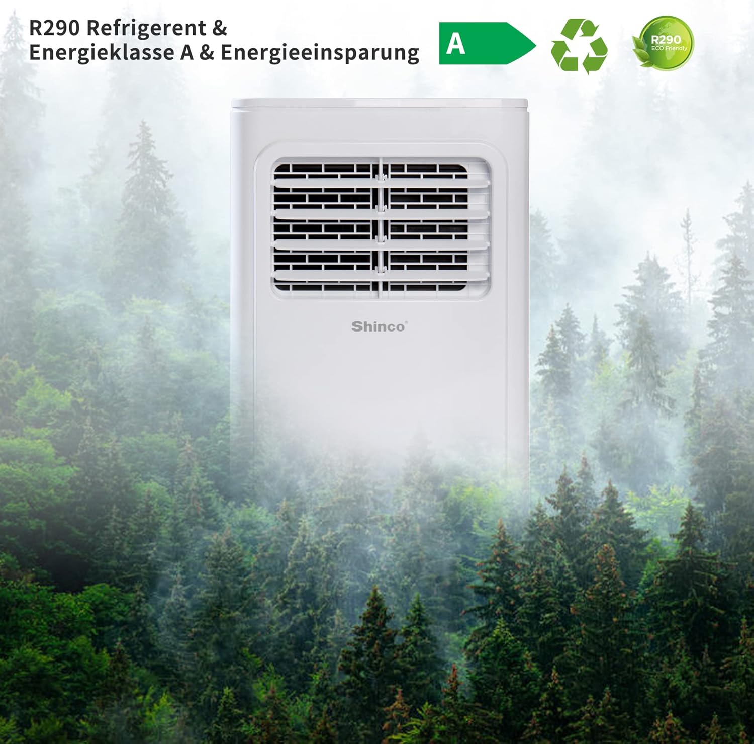 SHINCO Mobile Klimaanlage mit Abluftschlauch, 3-in-1Klimaanlage mit Luftentfeuchter&Ventilator, 7000BTU, 2,05 kW, Mobiles Klimagert mit Schlafmodus, Timer und Montagematerial, Rume bis 54m