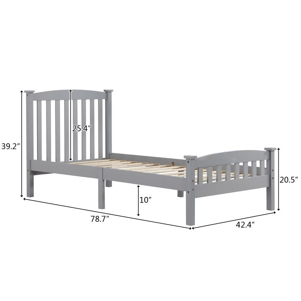 Cama vertical de madera Ktaxon, tamaño individual, con cabecero y pie de cama, color gris