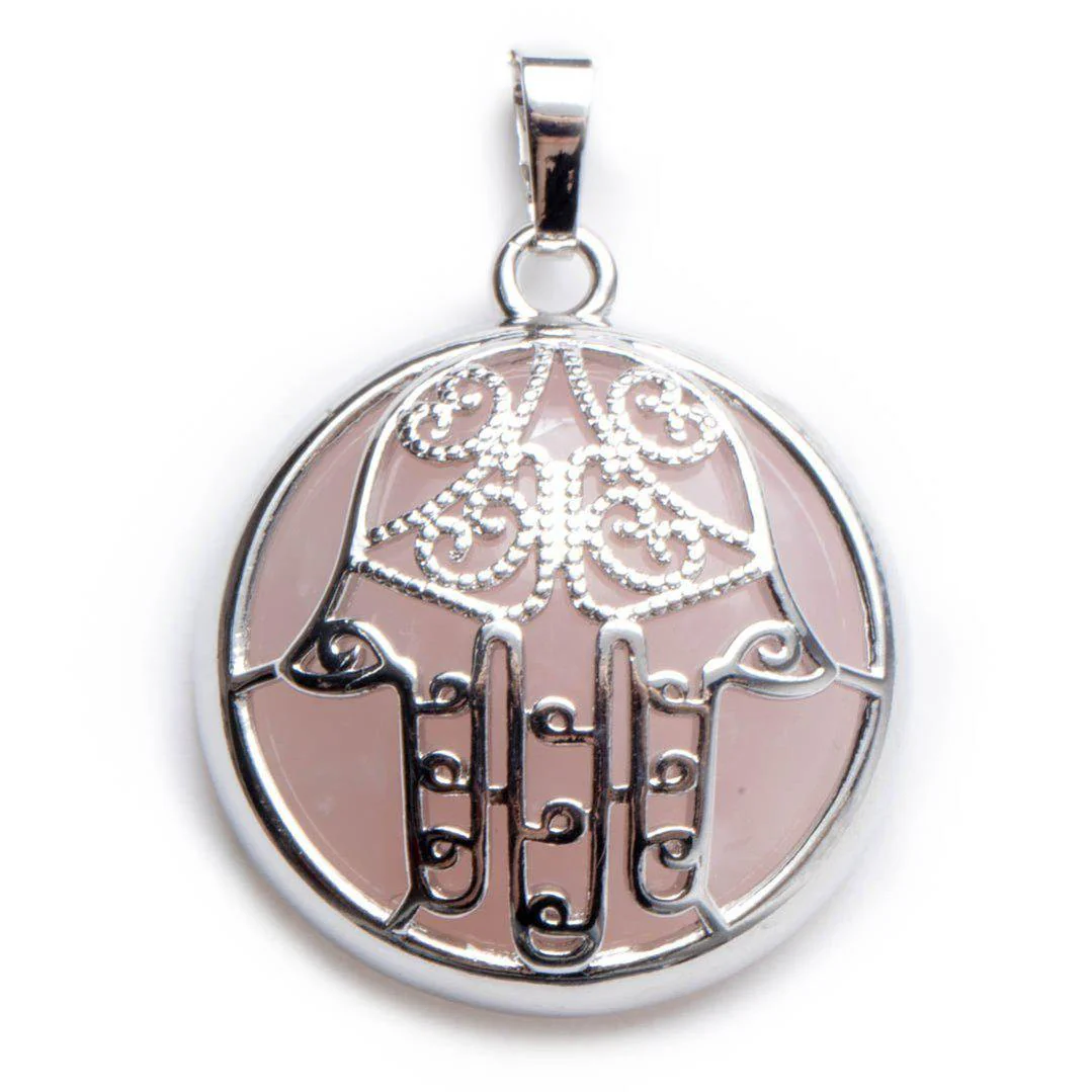 Ketting Hanger - Hamsa Gelukshandje - Rozenkwarts Edelsteen - Geluk