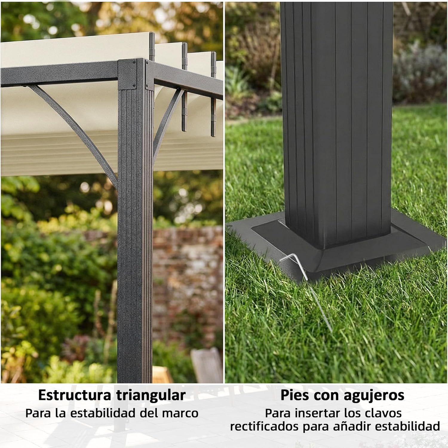 Outsunny Pérgola de Jardín 3x4 m, Cenador de Jardín con Techo de Lamas Orientables a 135°, Columna de Aluminio, Vigas de Hierro, Protección UPF30+, Pabellón para Exterior, Patio, Terraza, Blanco Crema