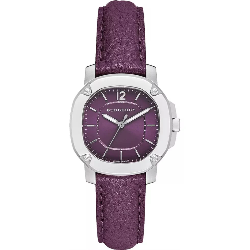 Burberry The Britain Maroon Sunray Dial Maroon Leather Strap BBY1714